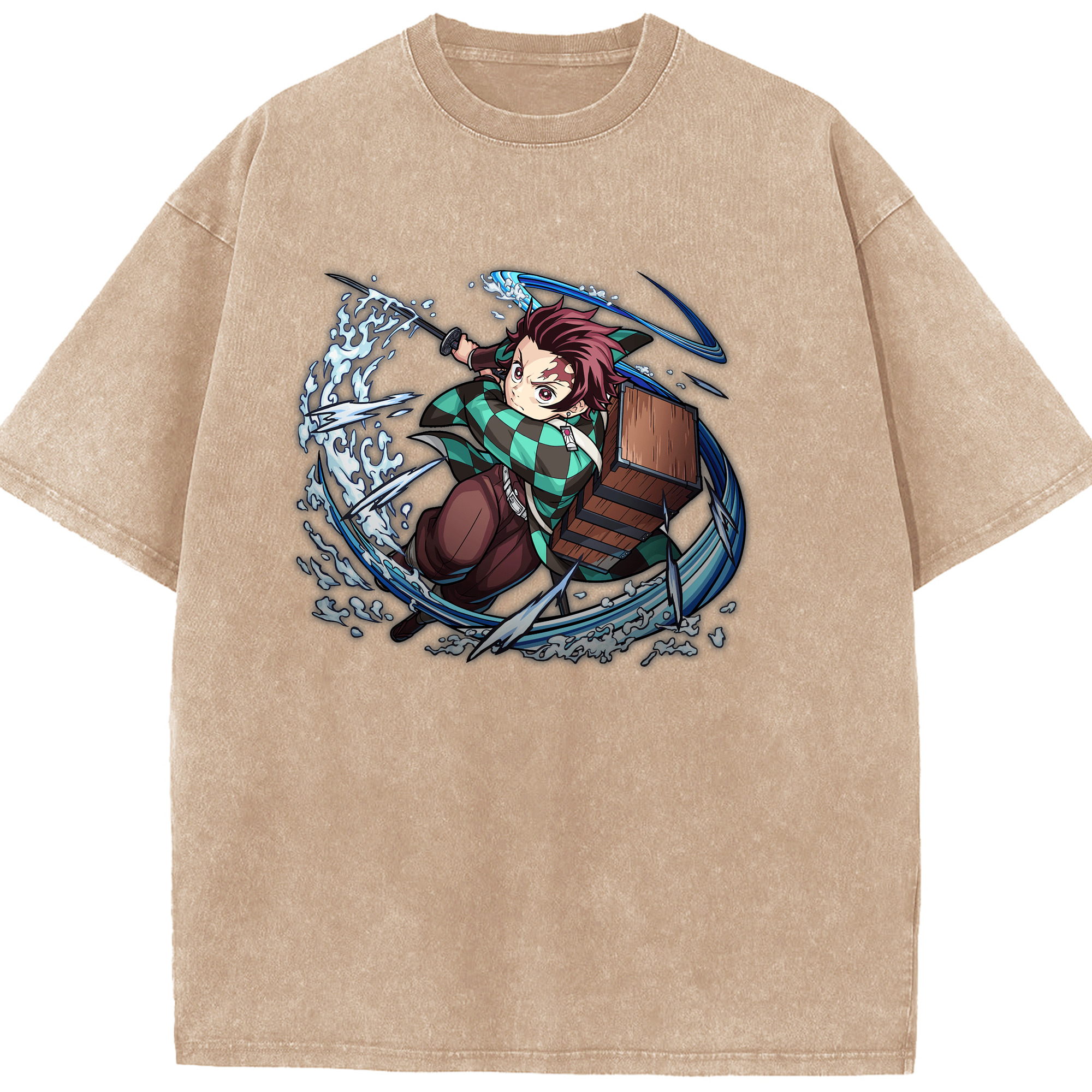 （画像用） 鬼滅の刃 竈門 炭治郎／かまど たんじろう Kamado Tanjirou 綿100% ヴィンテージ風 半袖Tシャツ（フロントプリント）