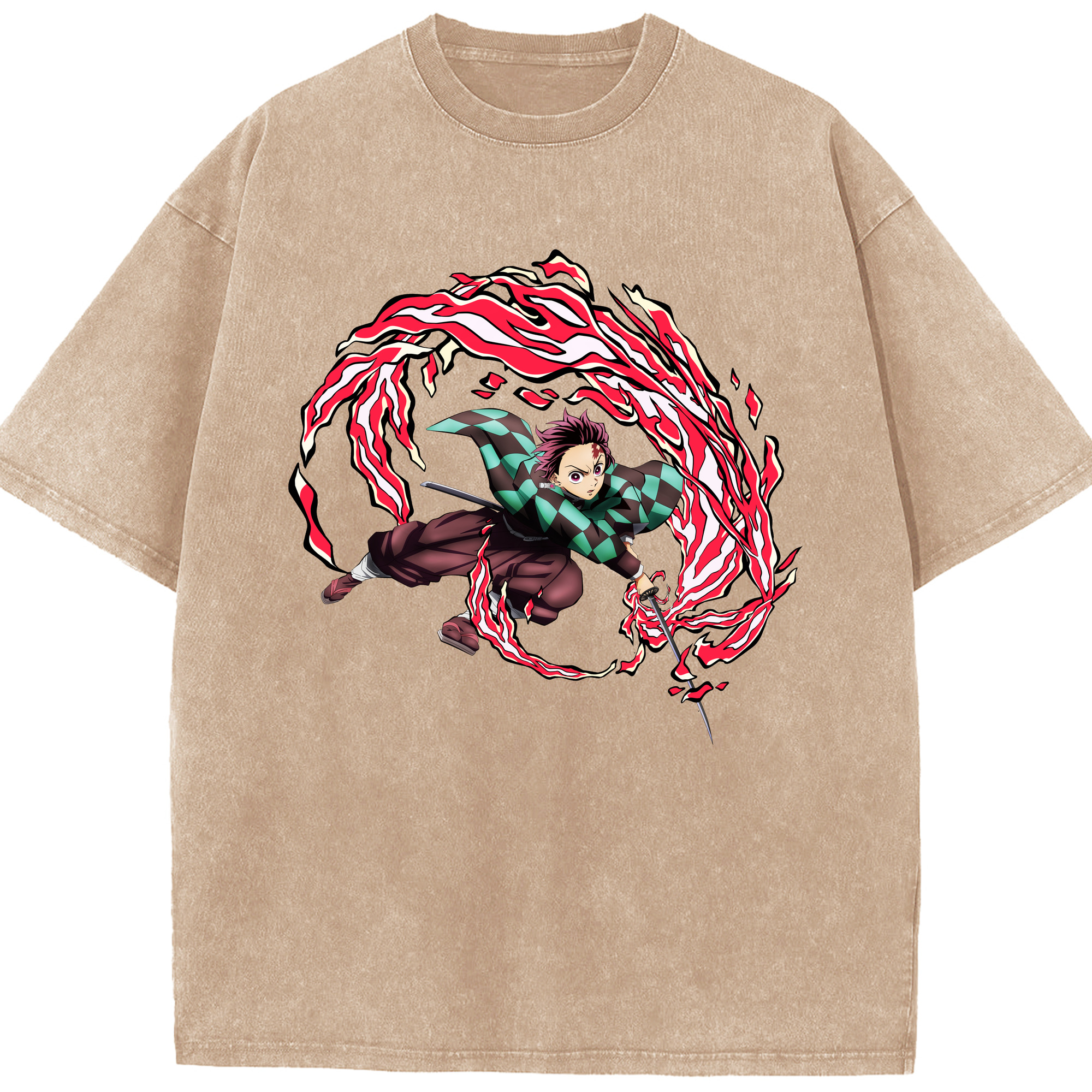 （画像用） 鬼滅の刃 竈門 炭治郎／かまど たんじろう Kamado Tanjirou 綿100% ヴィンテージ風 半袖Tシャツ（フロントプリント）