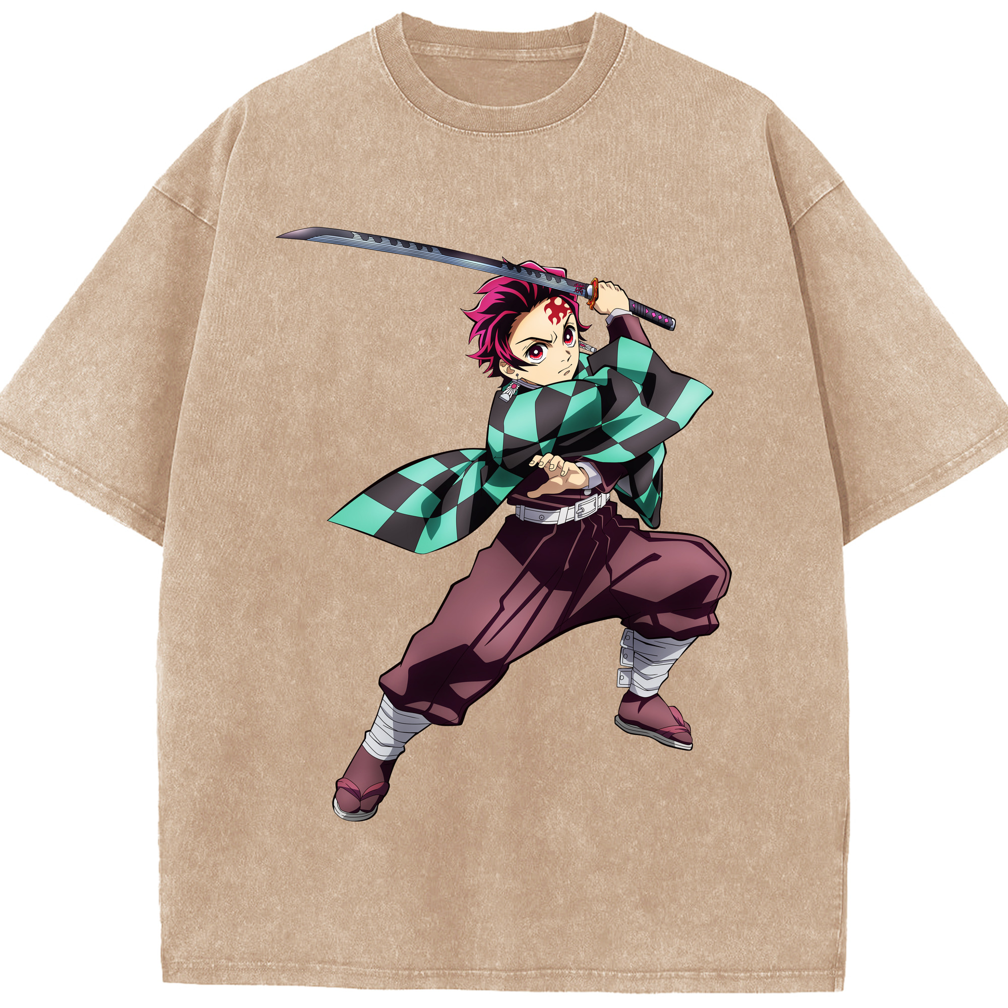 （画像用） 鬼滅の刃 竈門 炭治郎／かまど たんじろう Kamado Tanjirou 綿100% ヴィンテージ風 半袖Tシャツ（フロントプリント）