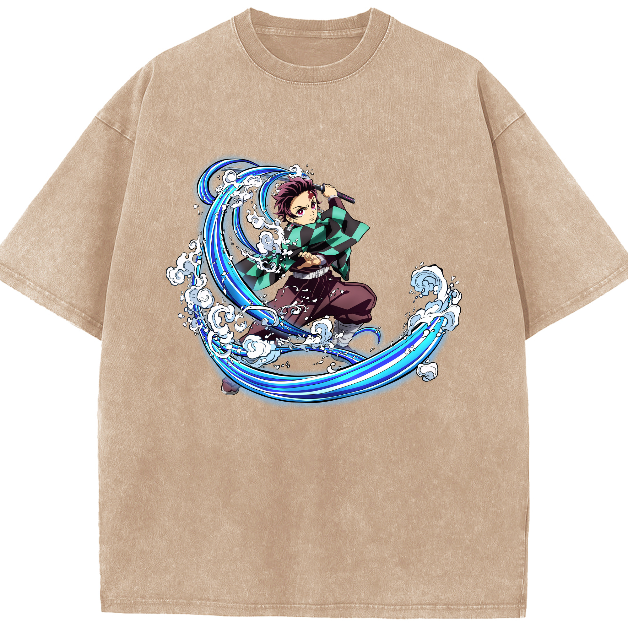 （画像用） 鬼滅の刃 竈門 炭治郎／かまど たんじろう Kamado Tanjirou 綿100% ヴィンテージ風 半袖Tシャツ（フロントプリント）