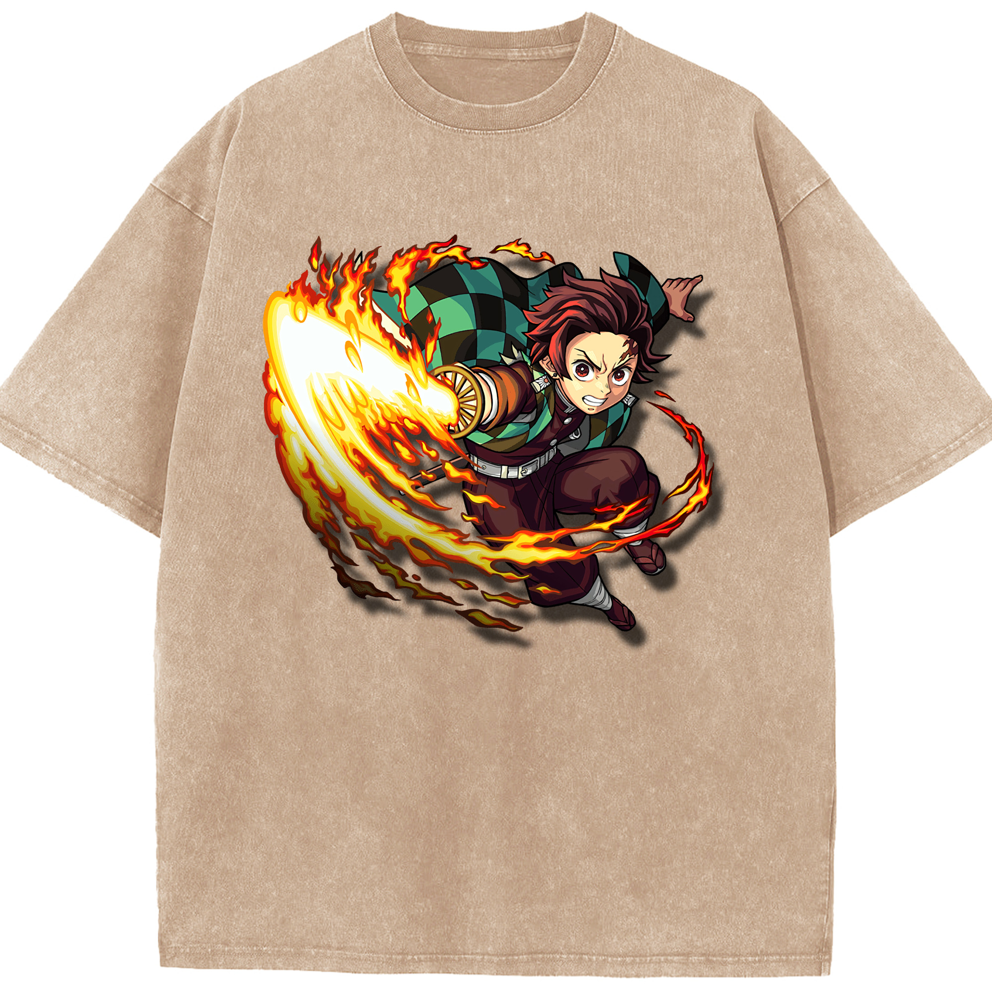 （画像用） 鬼滅の刃 竈門 炭治郎／かまど たんじろう Kamado Tanjirou 綿100% ヴィンテージ風 半袖Tシャツ（フロントプリント）