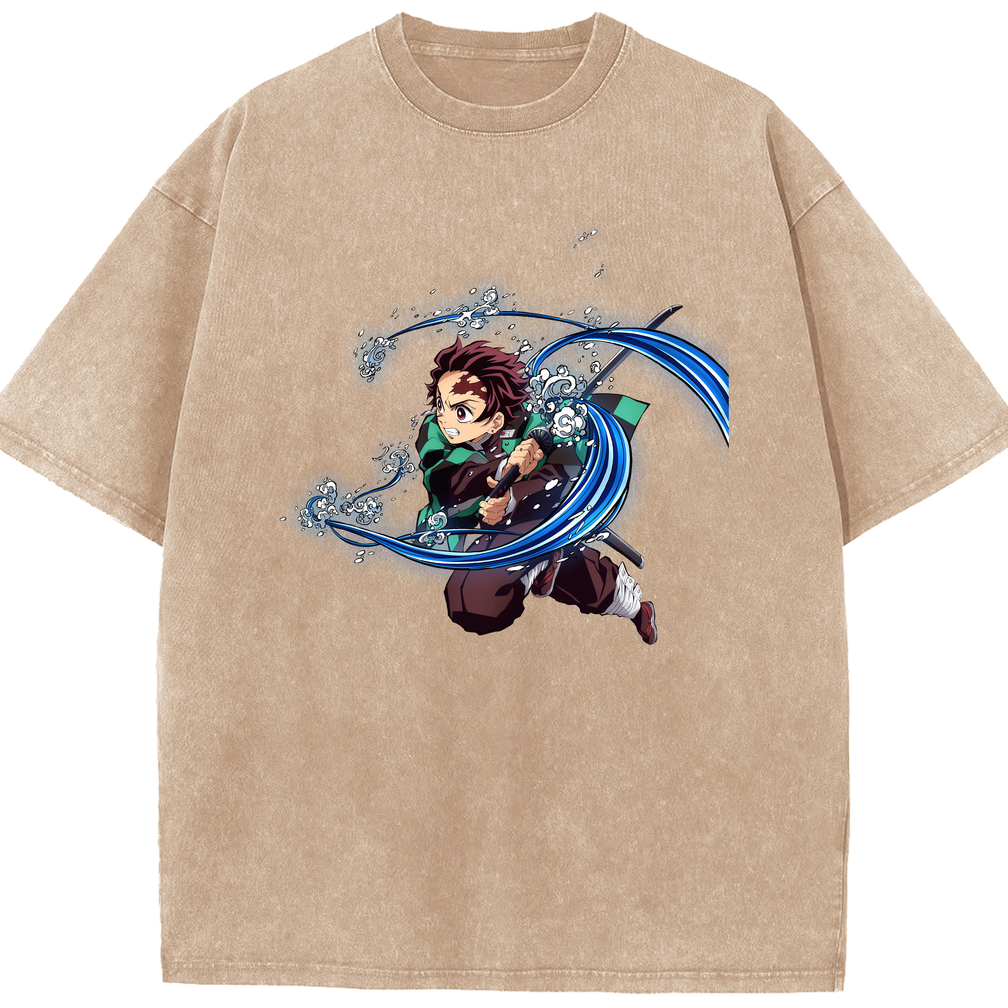 （画像用） 鬼滅の刃 竈門 炭治郎／かまど たんじろう Kamado Tanjirou 綿100% ヴィンテージ風 半袖Tシャツ（フロントプリント）