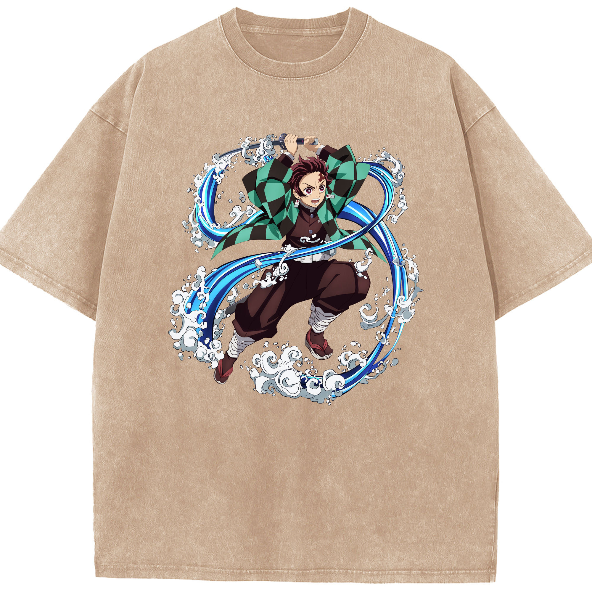 （画像用） 鬼滅の刃 竈門 炭治郎／かまど たんじろう Kamado Tanjirou 綿100% ヴィンテージ風 半袖Tシャツ（フロントプリント）