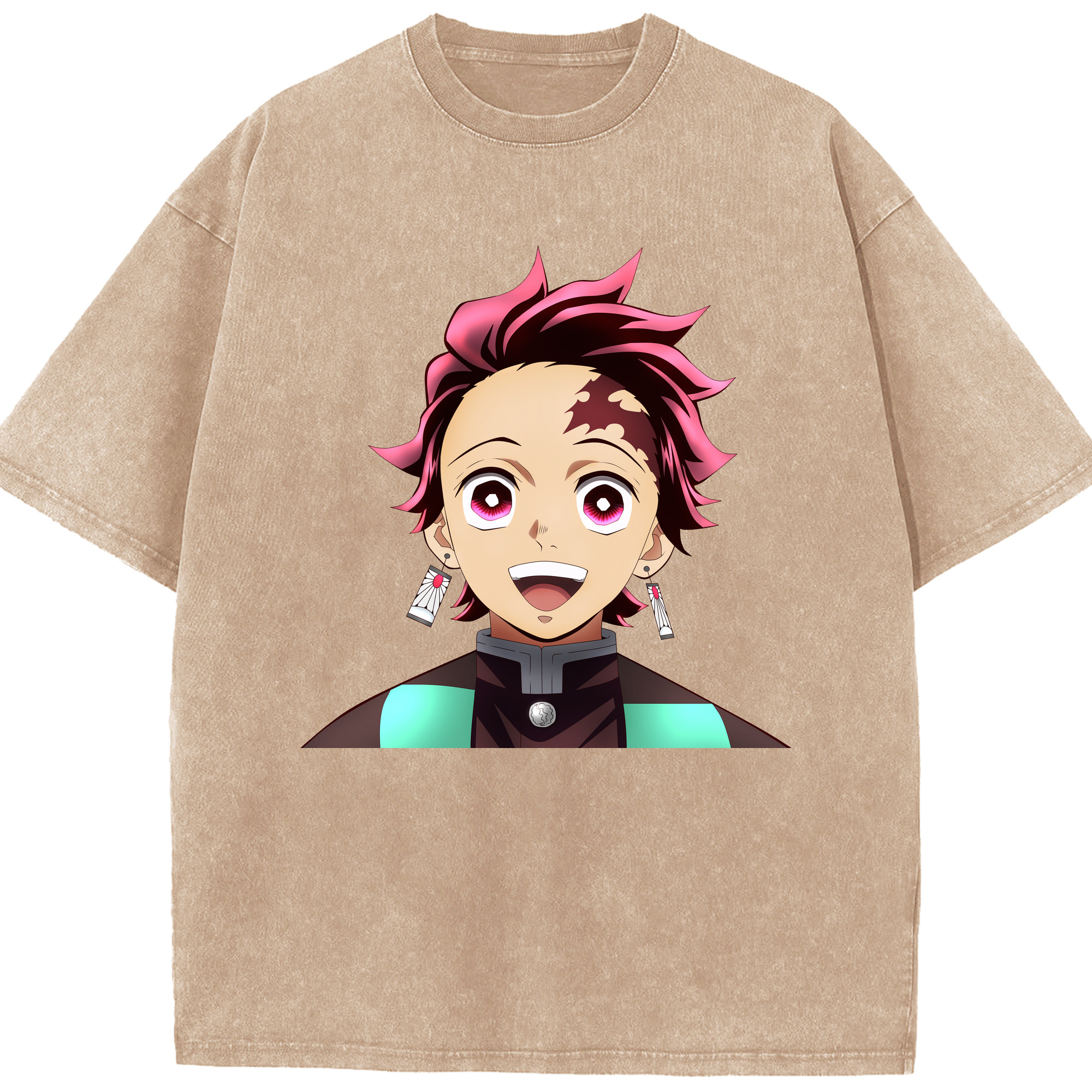 （画像用） 鬼滅の刃 竈門 炭治郎／かまど たんじろう Kamado Tanjirou 綿100% ヴィンテージ風 半袖Tシャツ（フロントプリント）