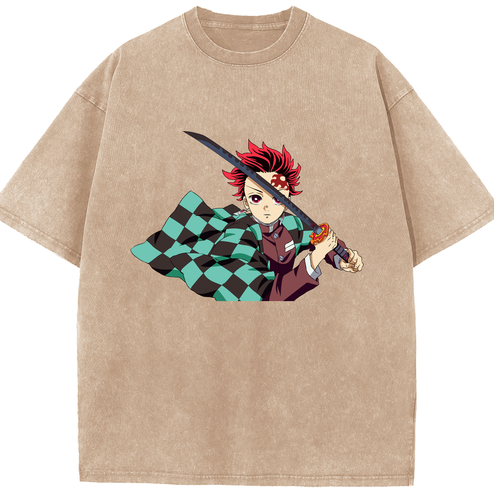 （画像用） 鬼滅の刃 竈門 炭治郎／かまど たんじろう Kamado Tanjirou 綿100% ヴィンテージ風 半袖Tシャツ（フロントプリント）