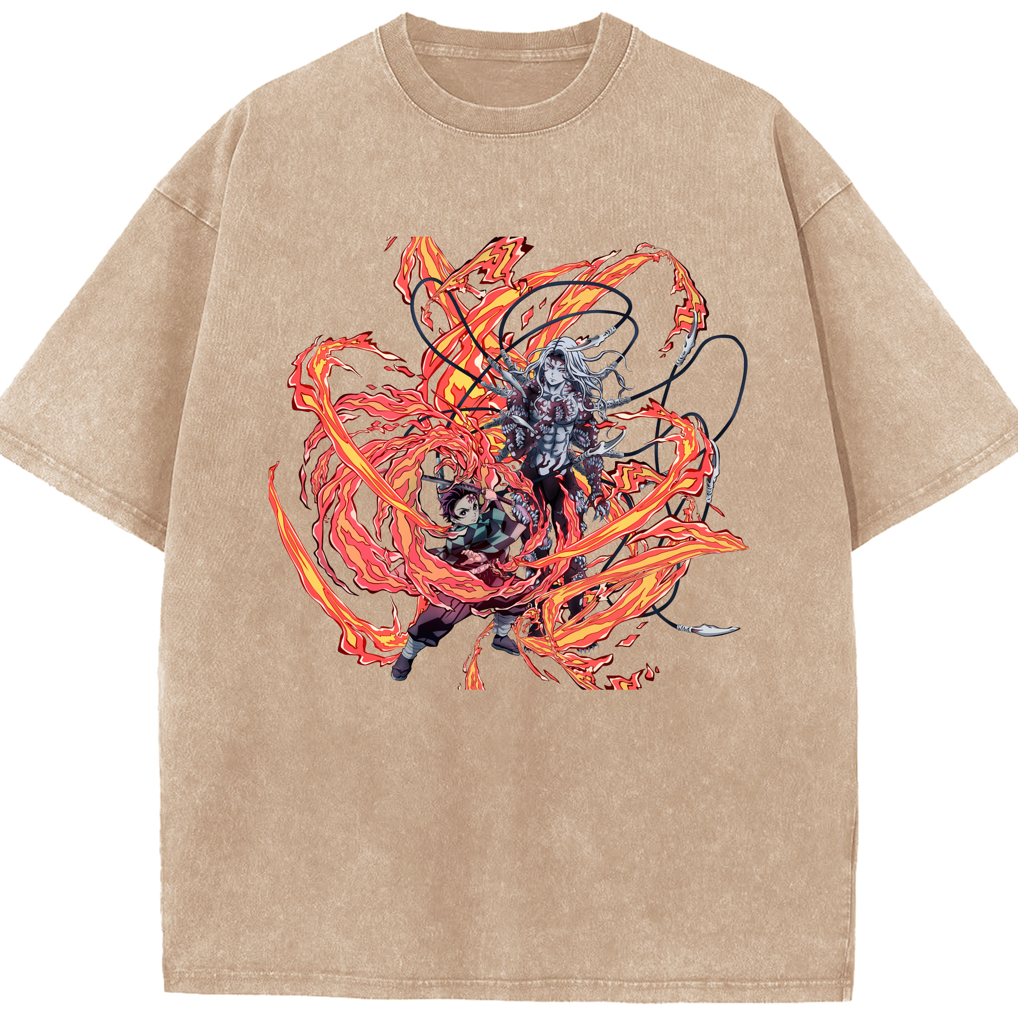 （画像用） 鬼滅の刃 竈門 炭治郎／かまど たんじろう Kamado Tanjirou 綿100% ヴィンテージ風 半袖Tシャツ（フロントプリント）