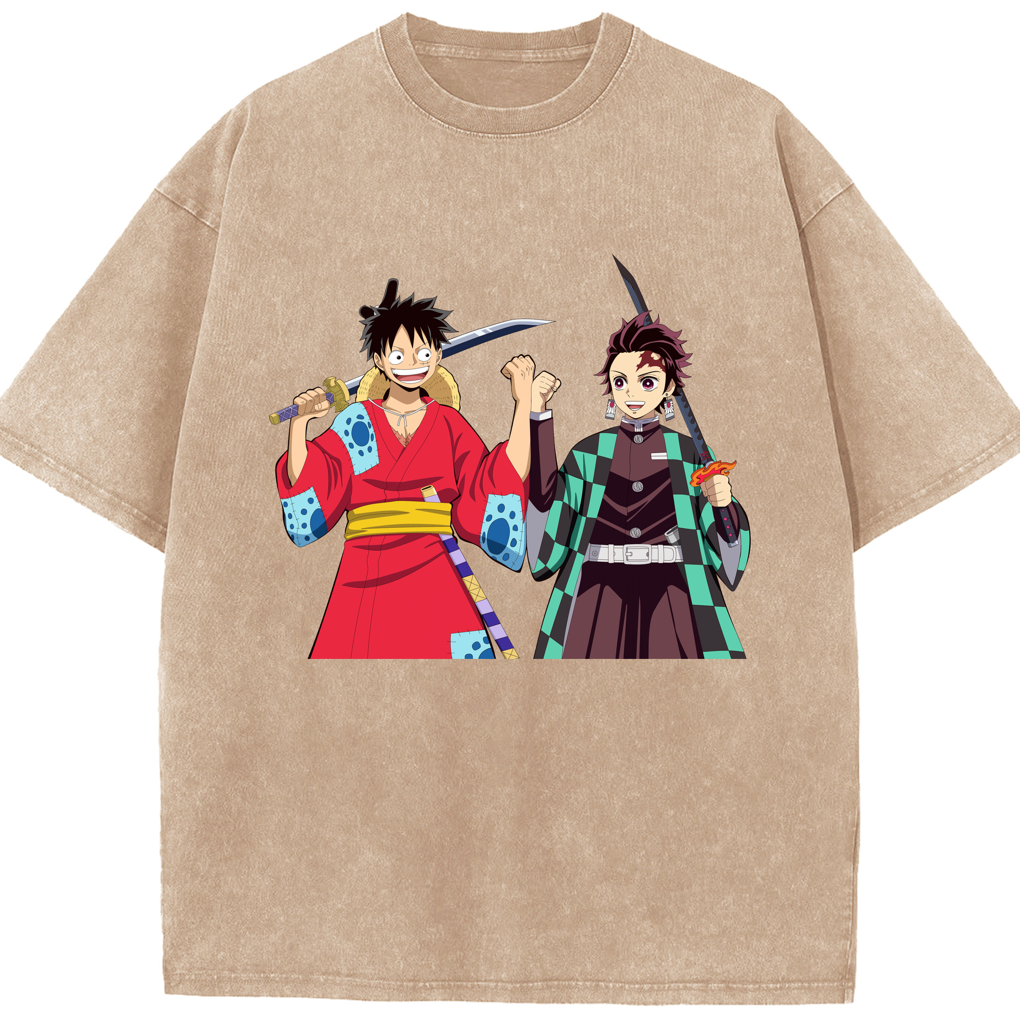 （画像用） 鬼滅の刃 竈門 炭治郎／かまど たんじろう Kamado Tanjirou 綿100% ヴィンテージ風 半袖Tシャツ（フロントプリント）