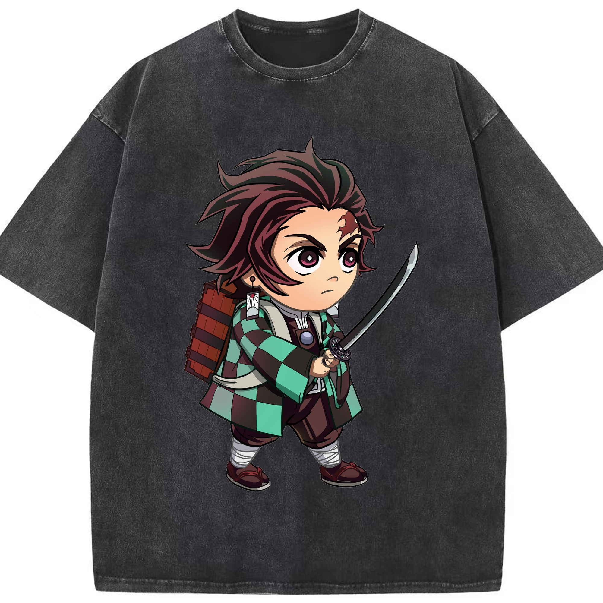 （画像用） 鬼滅の刃 竈門 炭治郎／かまど たんじろう Kamado Tanjirou 綿100% ヴィンテージ風 半袖Tシャツ（フロントプリント）