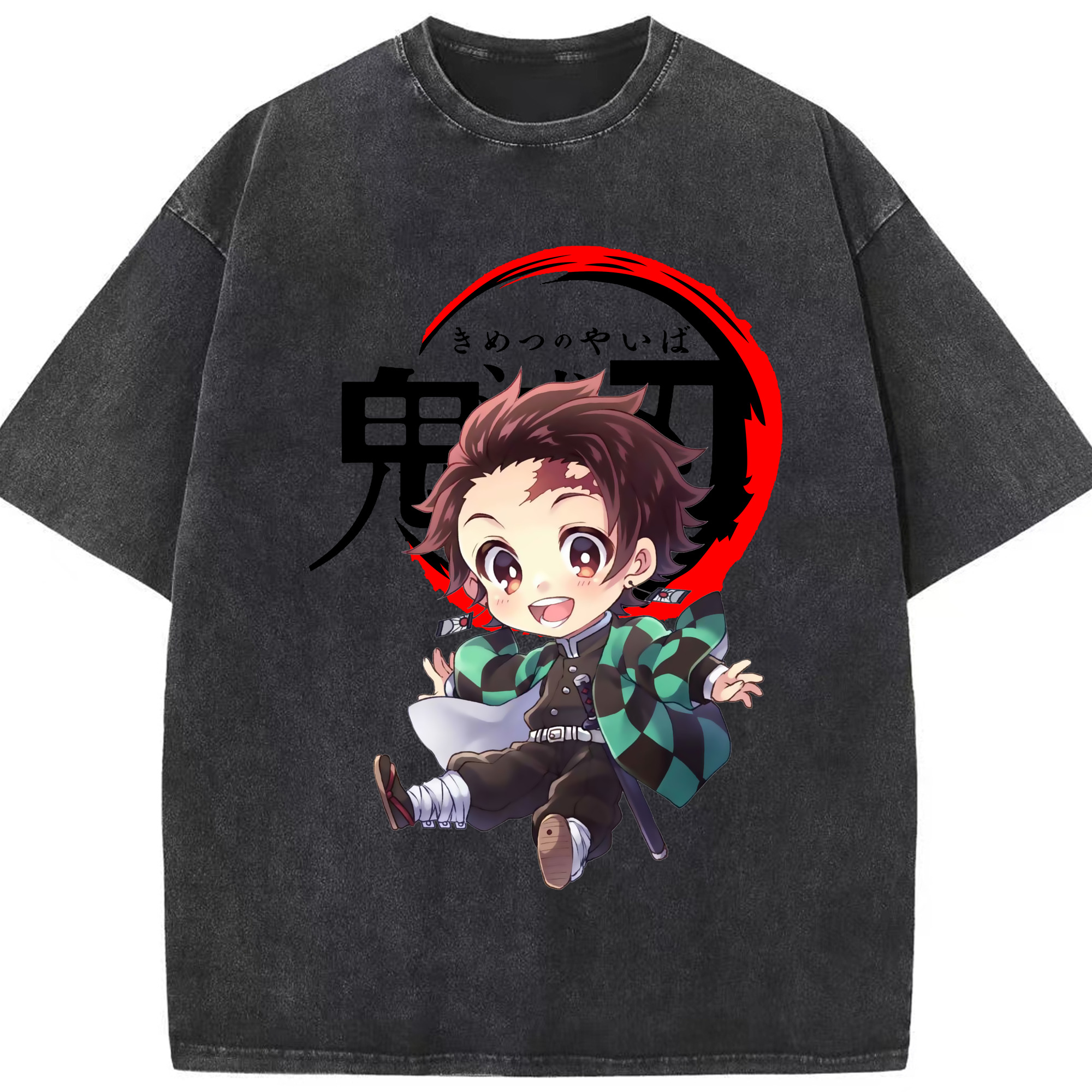 （画像用） 鬼滅の刃 竈門 炭治郎／かまど たんじろう Kamado Tanjirou 綿100% ヴィンテージ風 半袖Tシャツ（フロントプリント）