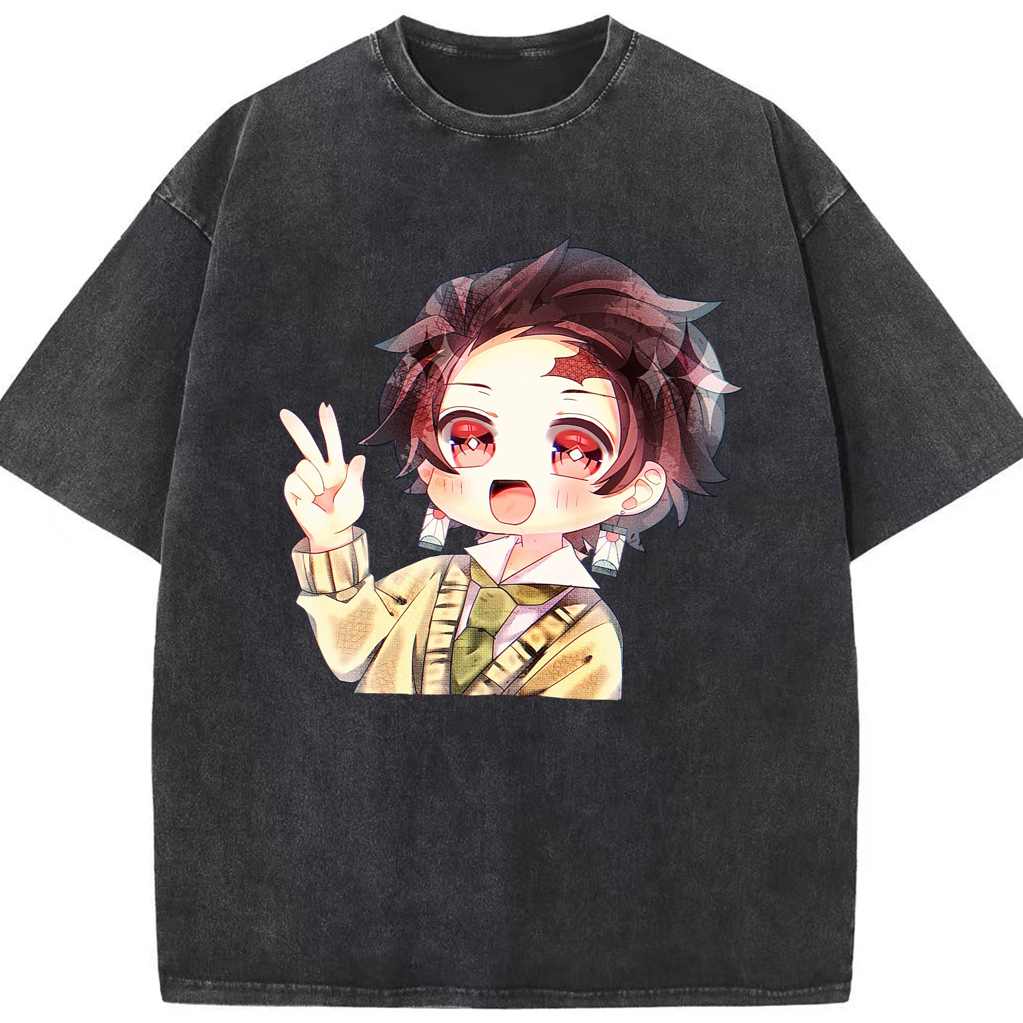 （画像用） 鬼滅の刃 竈門 炭治郎／かまど たんじろう Kamado Tanjirou 綿100% ヴィンテージ風 半袖Tシャツ（フロントプリント）