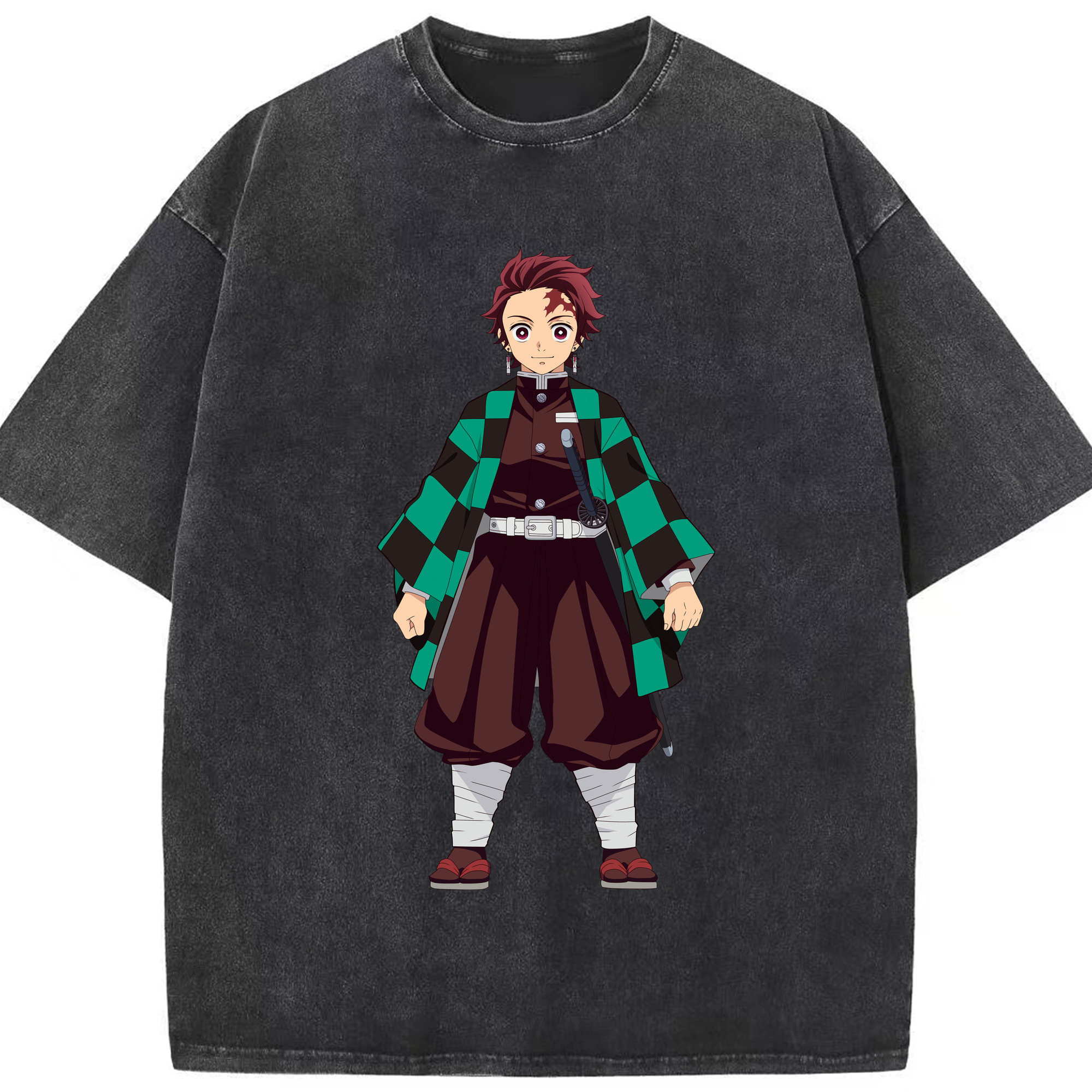 （画像用） 鬼滅の刃 竈門 炭治郎／かまど たんじろう Kamado Tanjirou 綿100% ヴィンテージ風 半袖Tシャツ（フロントプリント）