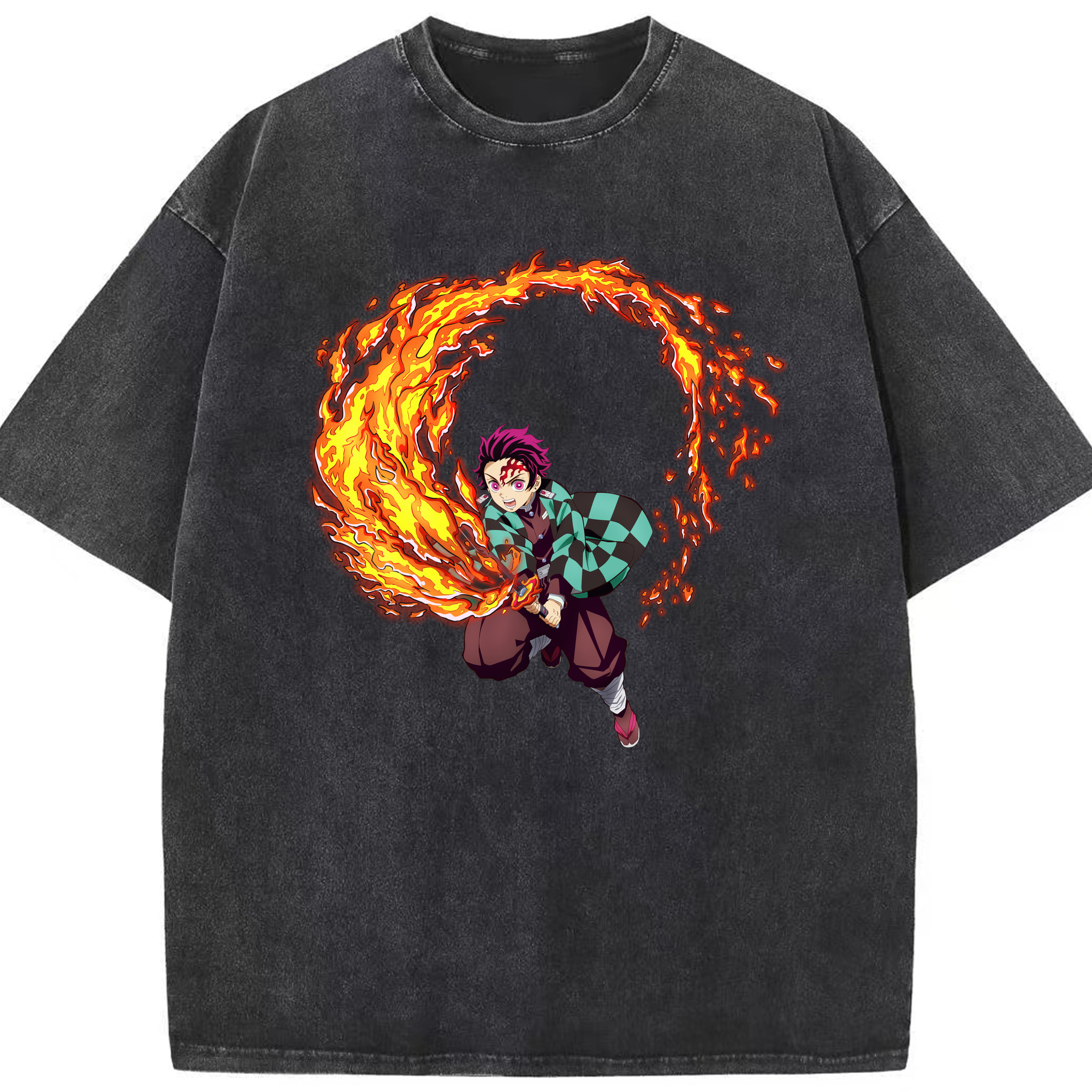 （画像用） 鬼滅の刃 竈門 炭治郎／かまど たんじろう Kamado Tanjirou 綿100% ヴィンテージ風 半袖Tシャツ（フロントプリント）