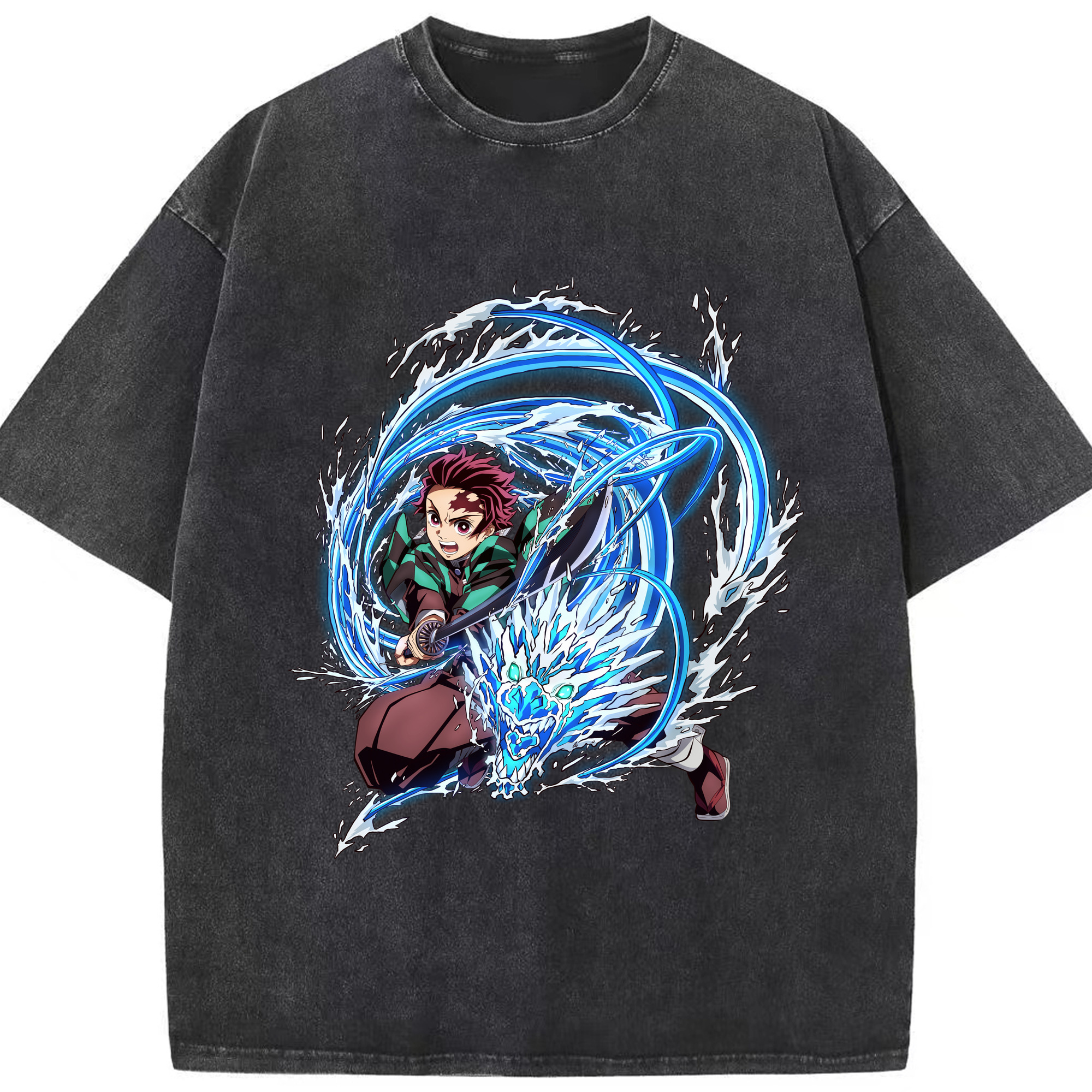 （画像用） 鬼滅の刃 竈門 炭治郎／かまど たんじろう Kamado Tanjirou 綿100% ヴィンテージ風 半袖Tシャツ（フロントプリント）