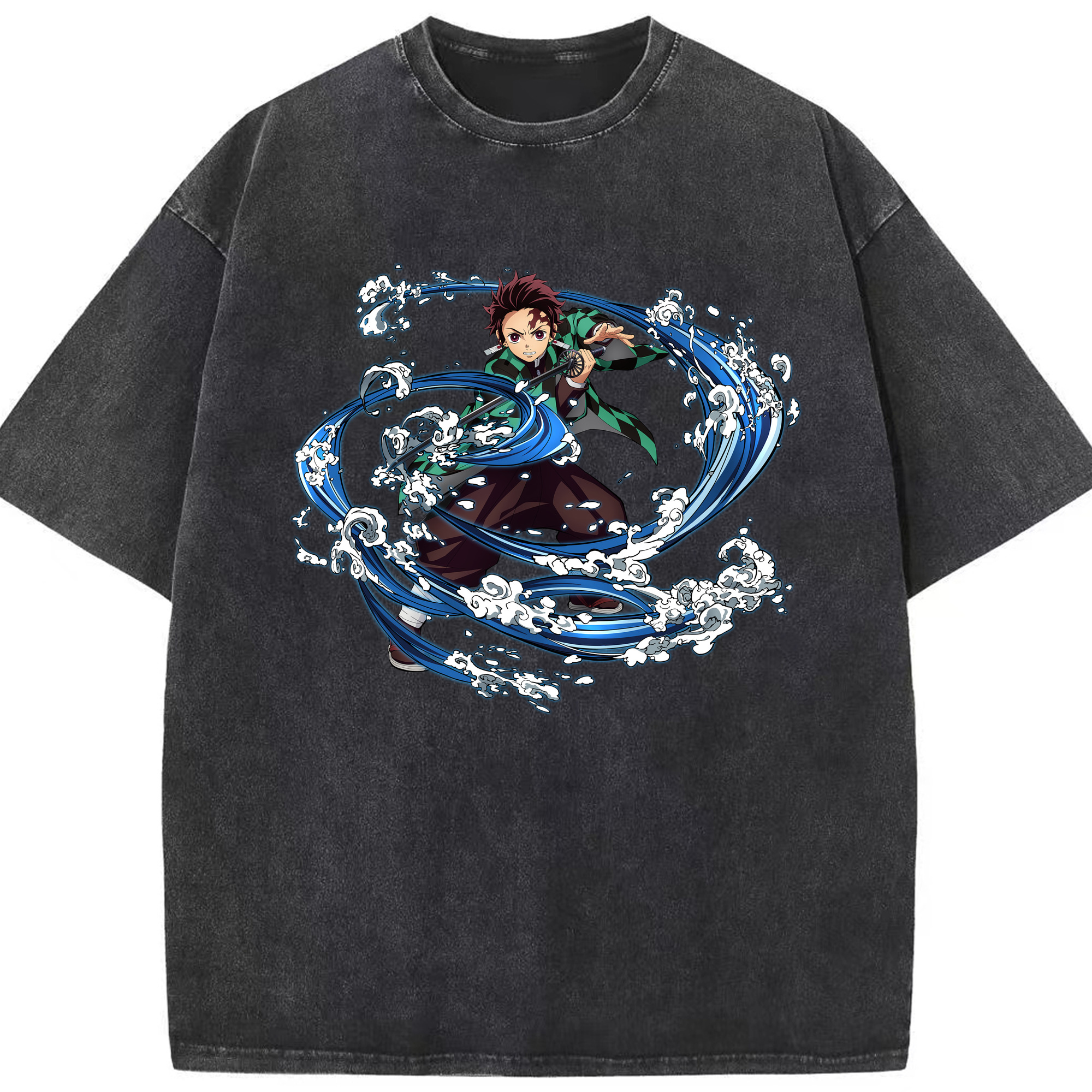 （画像用） 鬼滅の刃 竈門 炭治郎／かまど たんじろう Kamado Tanjirou 綿100% ヴィンテージ風 半袖Tシャツ（フロントプリント）