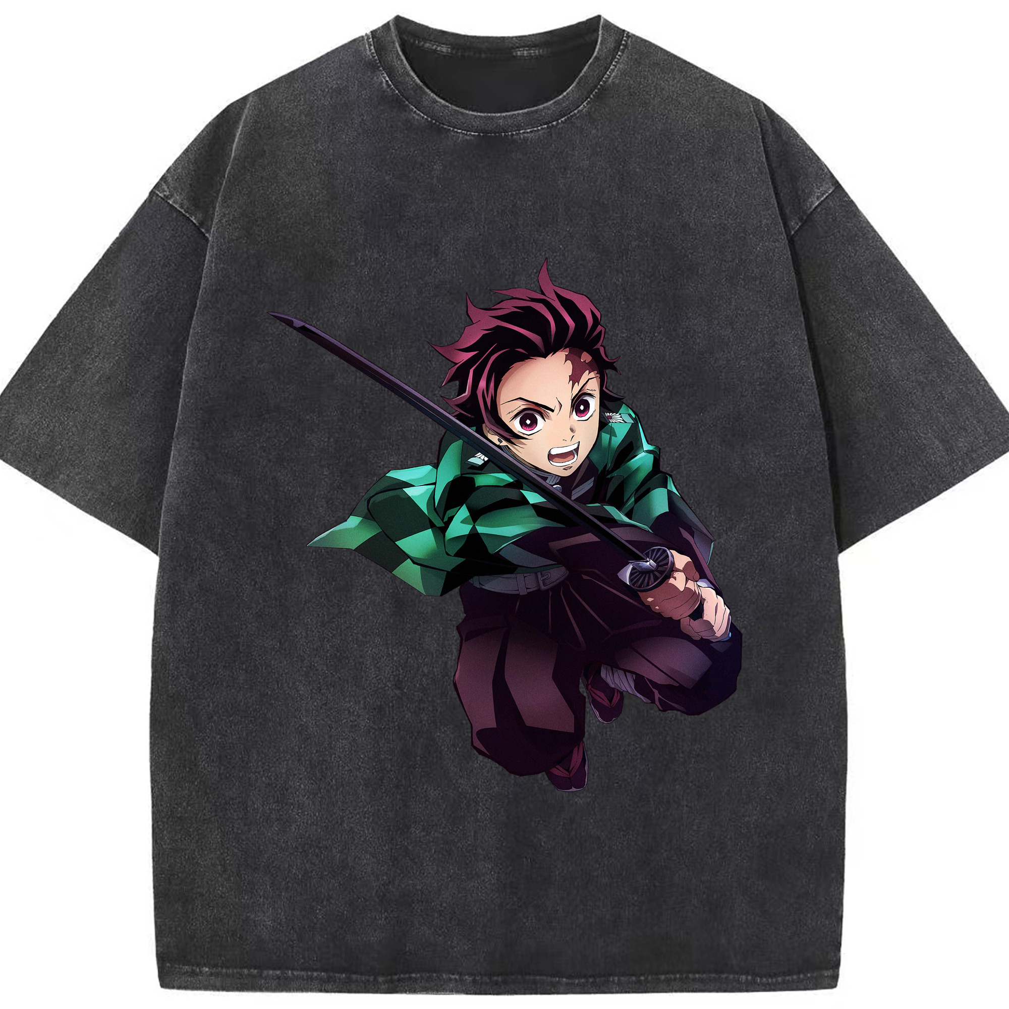 （画像用） 鬼滅の刃 竈門 炭治郎／かまど たんじろう Kamado Tanjirou 綿100% ヴィンテージ風 半袖Tシャツ（フロントプリント）