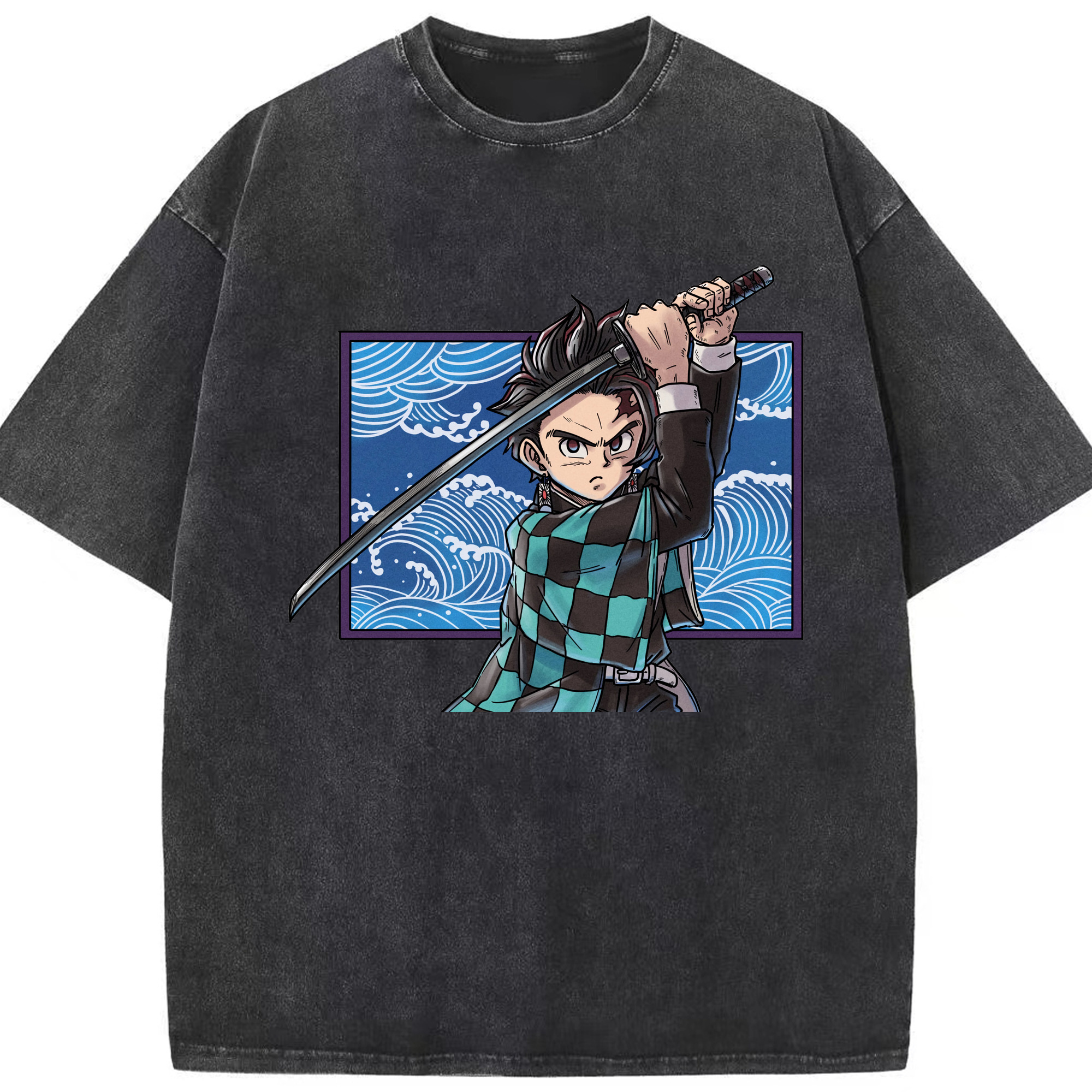 （画像用） 鬼滅の刃 竈門 炭治郎／かまど たんじろう Kamado Tanjirou 綿100% ヴィンテージ風 半袖Tシャツ（フロントプリント）
