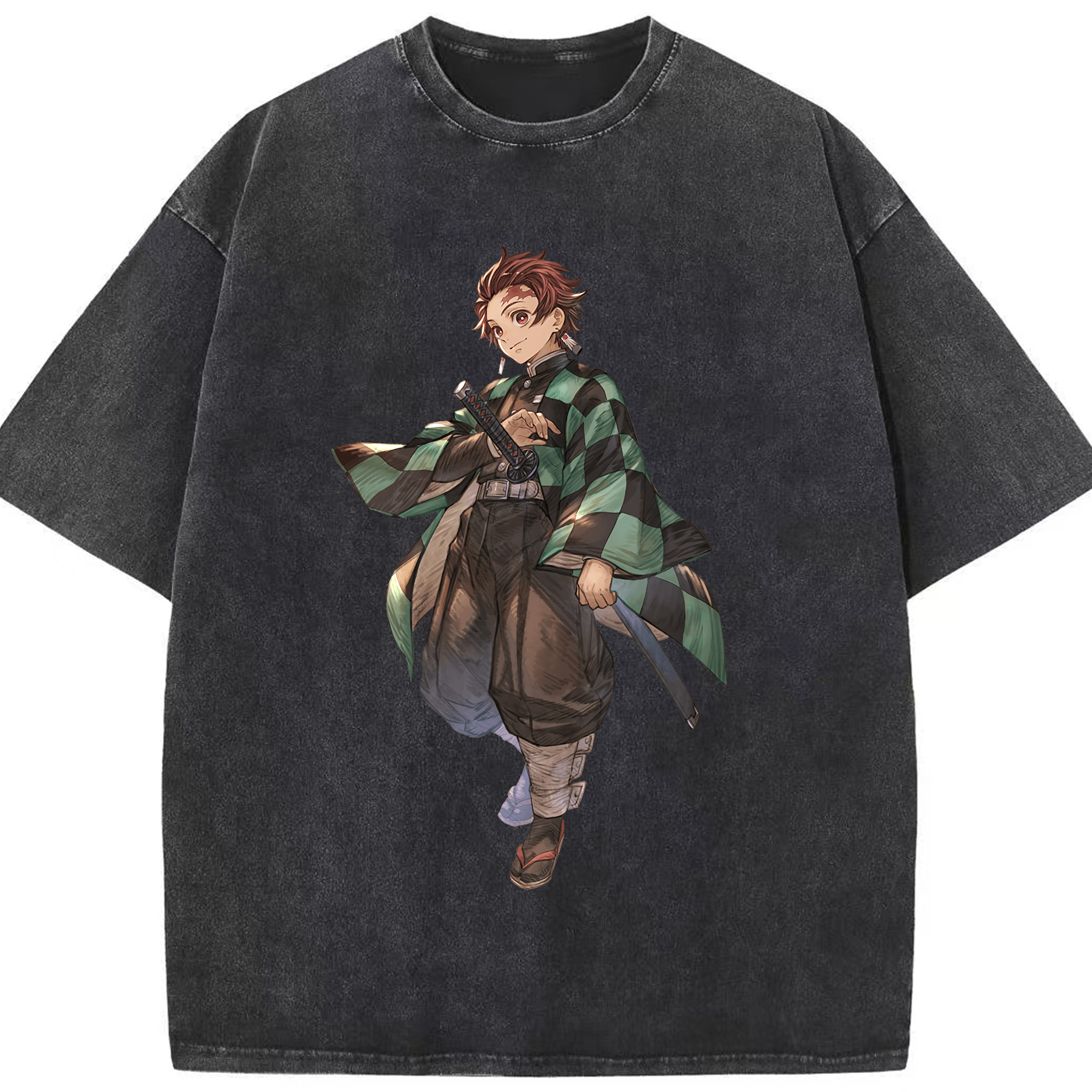 （画像用） 鬼滅の刃 竈門 炭治郎／かまど たんじろう Kamado Tanjirou 綿100% ヴィンテージ風 半袖Tシャツ（フロントプリント）