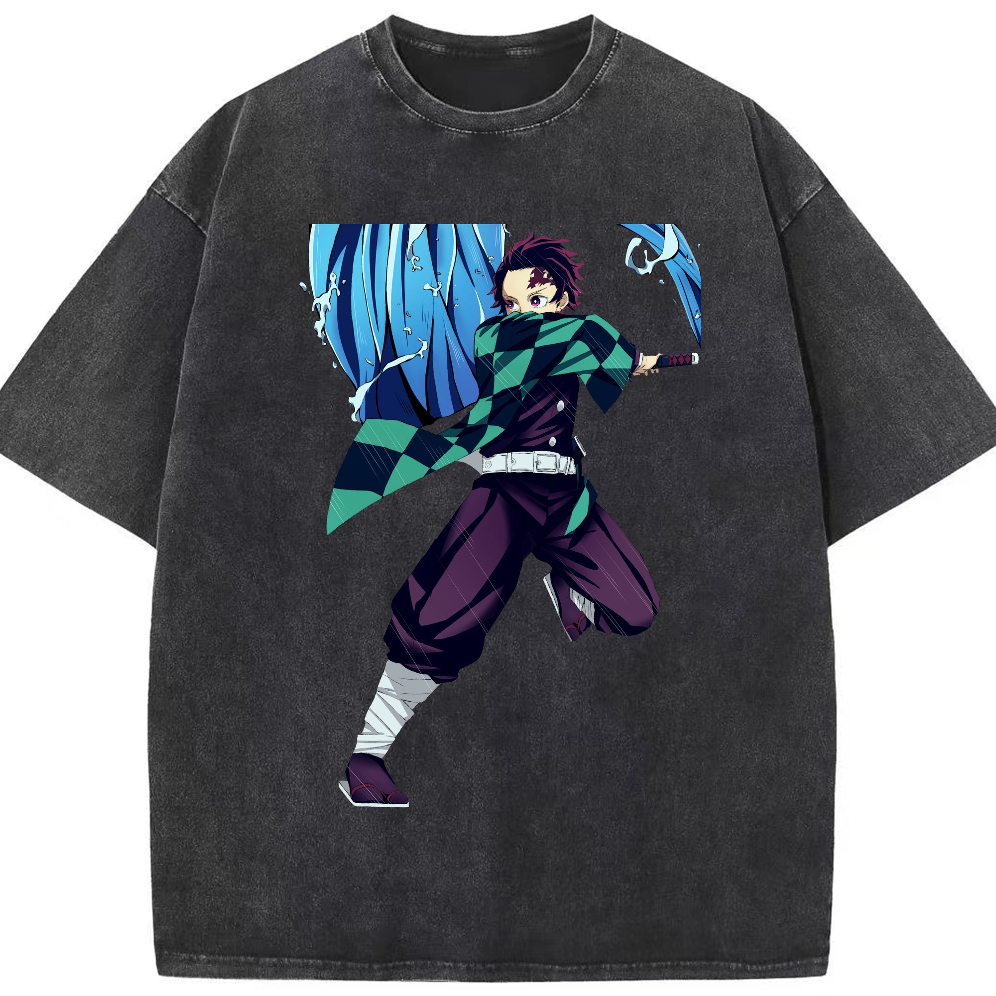 （画像用） 鬼滅の刃 竈門 炭治郎／かまど たんじろう Kamado Tanjirou 綿100% ヴィンテージ風 半袖Tシャツ（フロントプリント）
