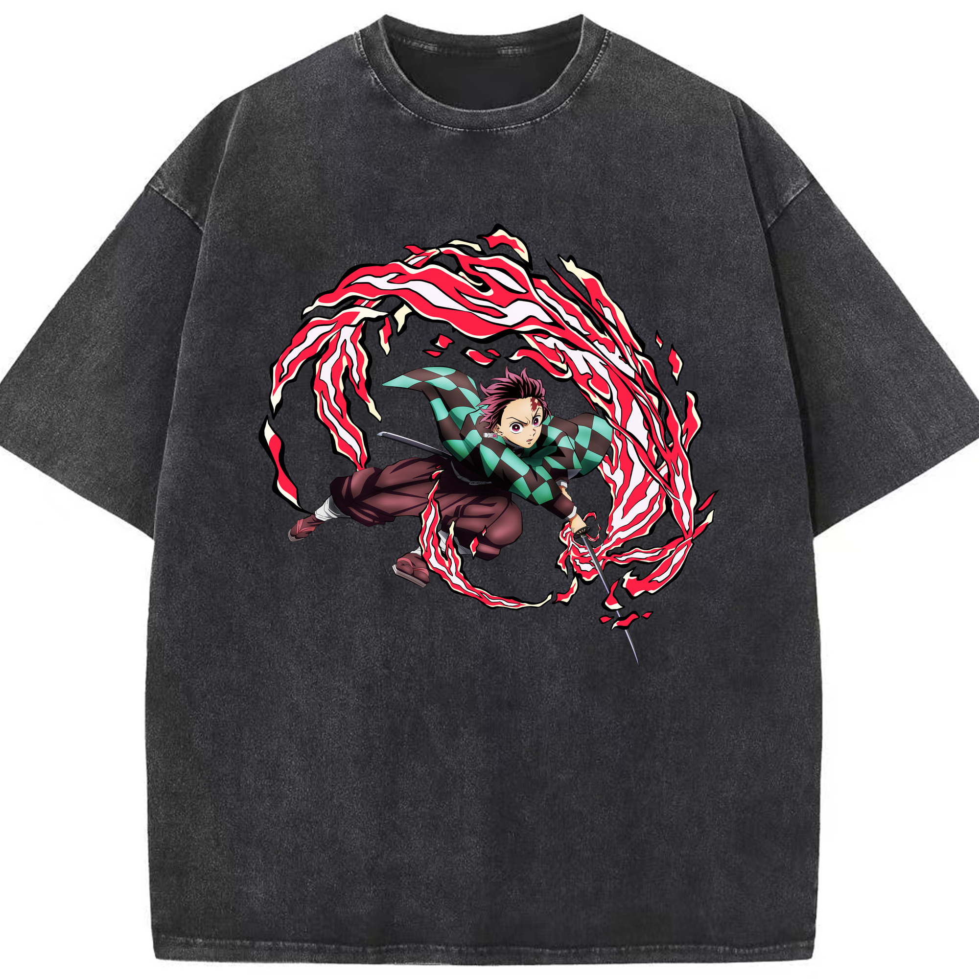 （画像用） 鬼滅の刃 竈門 炭治郎／かまど たんじろう Kamado Tanjirou 綿100% ヴィンテージ風 半袖Tシャツ（フロントプリント）