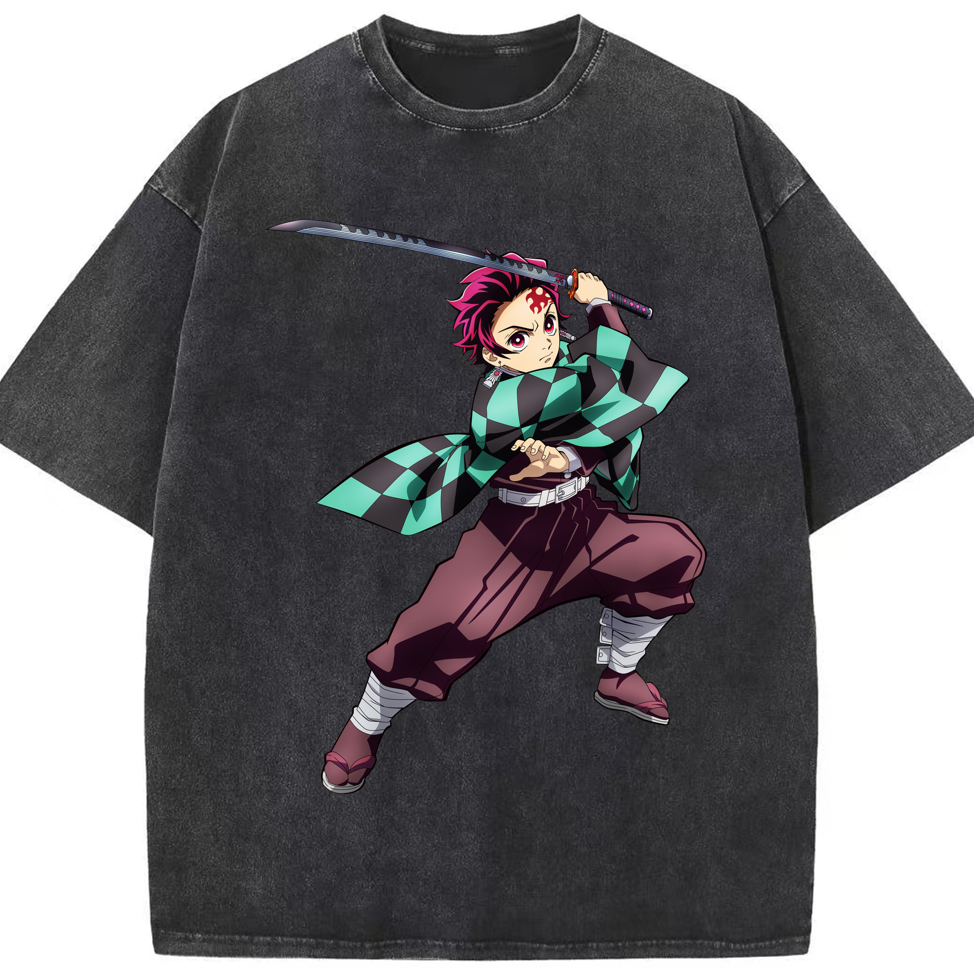 （画像用） 鬼滅の刃 竈門 炭治郎／かまど たんじろう Kamado Tanjirou 綿100% ヴィンテージ風 半袖Tシャツ（フロントプリント）