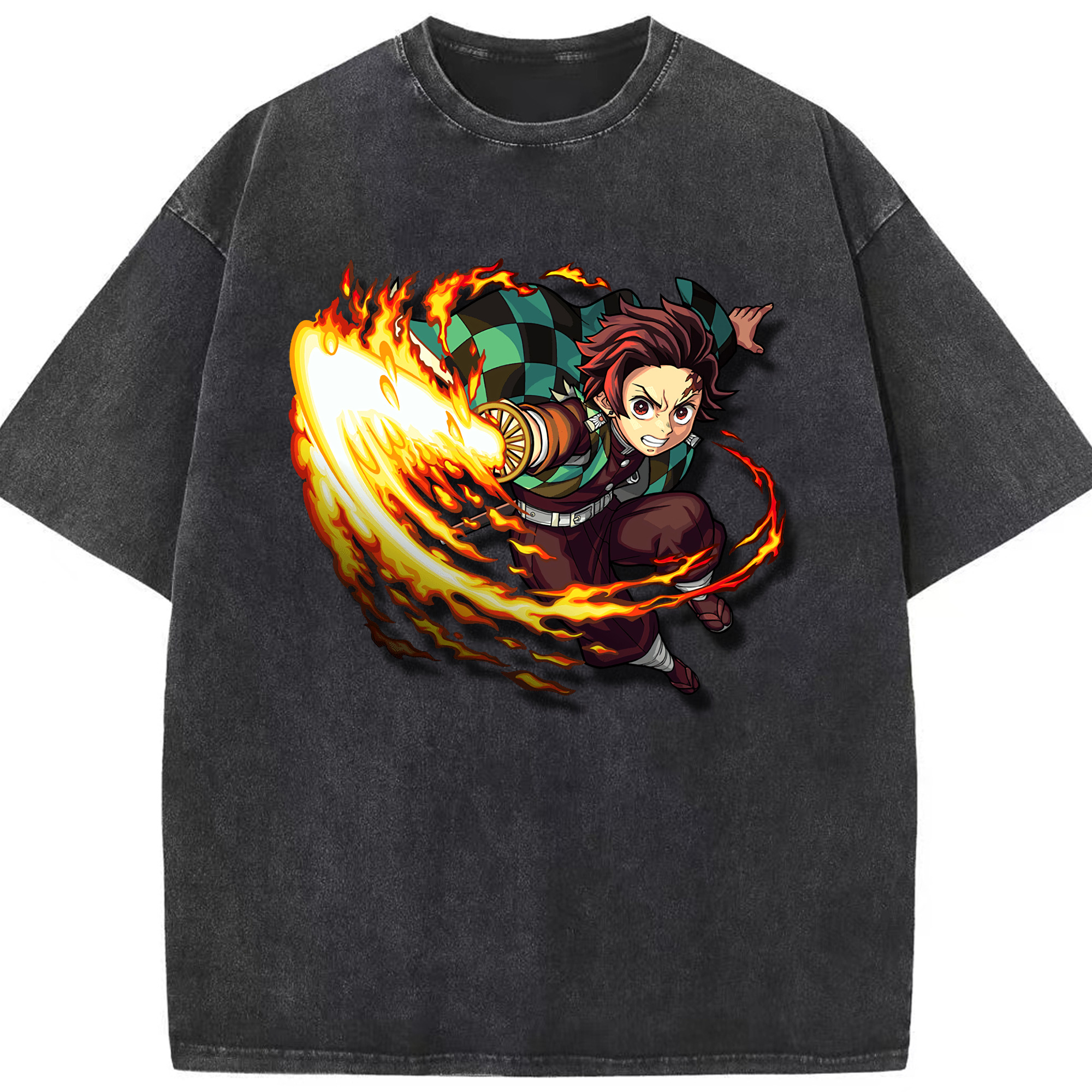 （画像用） 鬼滅の刃 竈門 炭治郎／かまど たんじろう Kamado Tanjirou 綿100% ヴィンテージ風 半袖Tシャツ（フロントプリント）