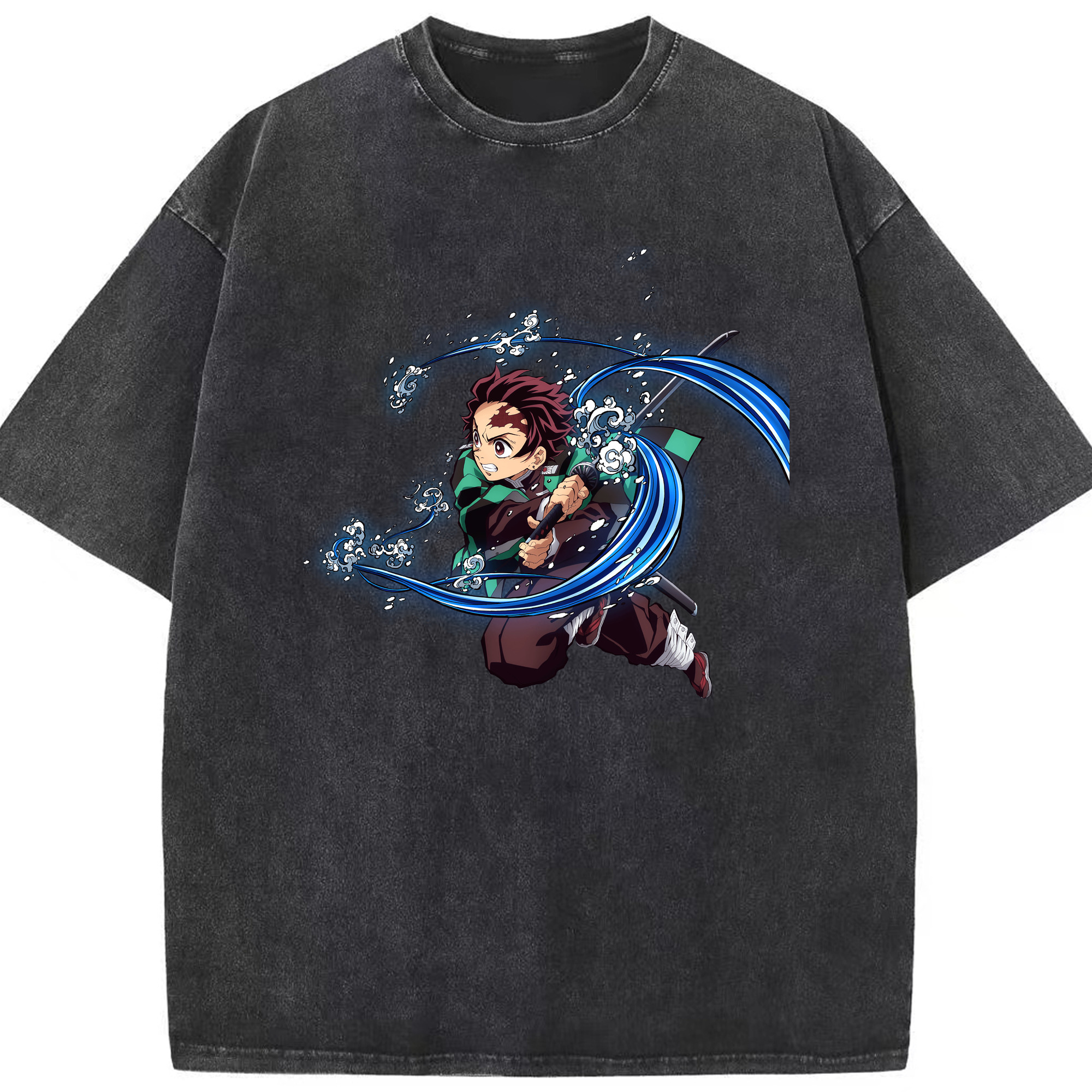 （画像用） 鬼滅の刃 竈門 炭治郎／かまど たんじろう Kamado Tanjirou 綿100% ヴィンテージ風 半袖Tシャツ（フロントプリント）