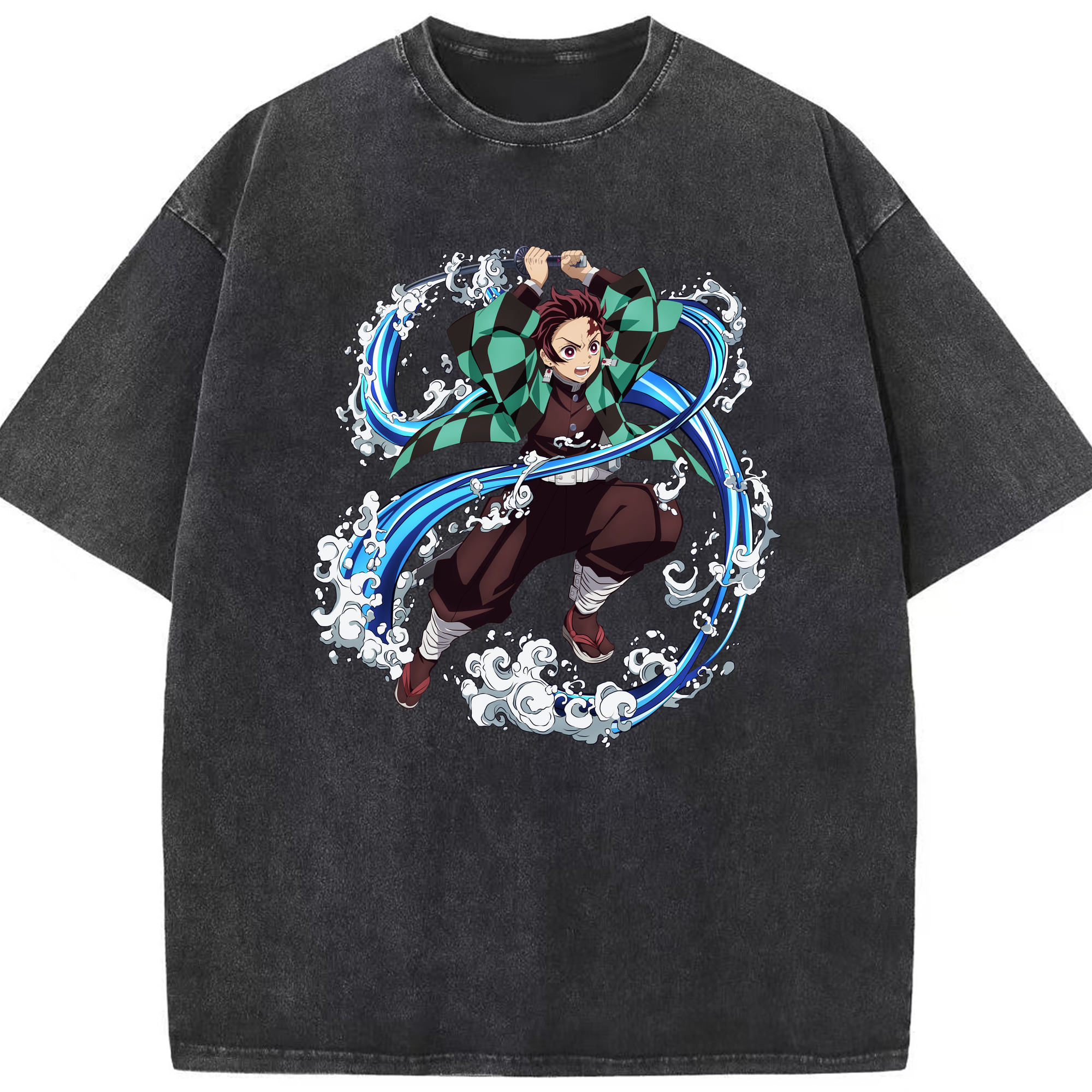 （画像用） 鬼滅の刃 竈門 炭治郎／かまど たんじろう Kamado Tanjirou 綿100% ヴィンテージ風 半袖Tシャツ（フロントプリント）