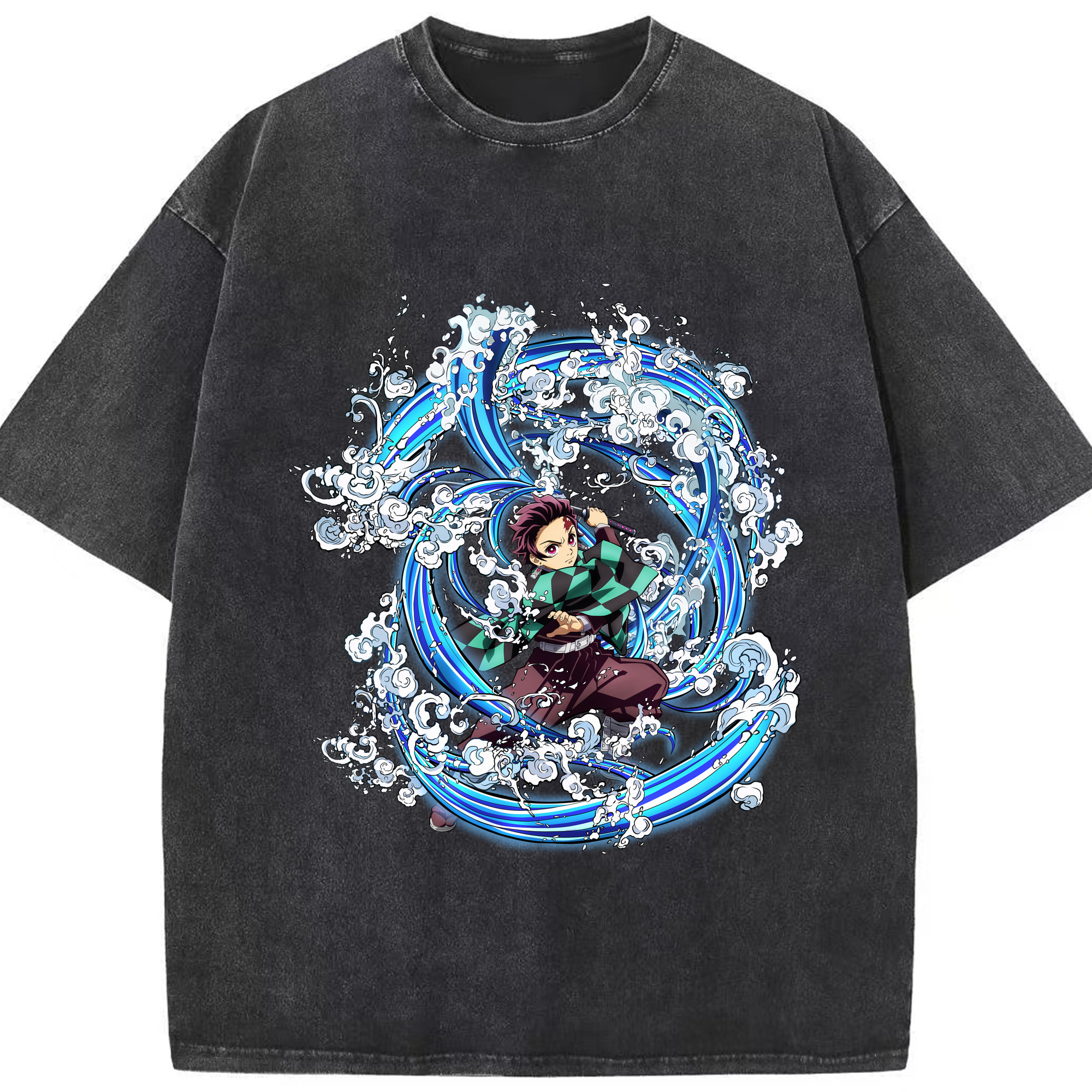 （画像用） 鬼滅の刃 竈門 炭治郎／かまど たんじろう Kamado Tanjirou 綿100% ヴィンテージ風 半袖Tシャツ（フロントプリント）