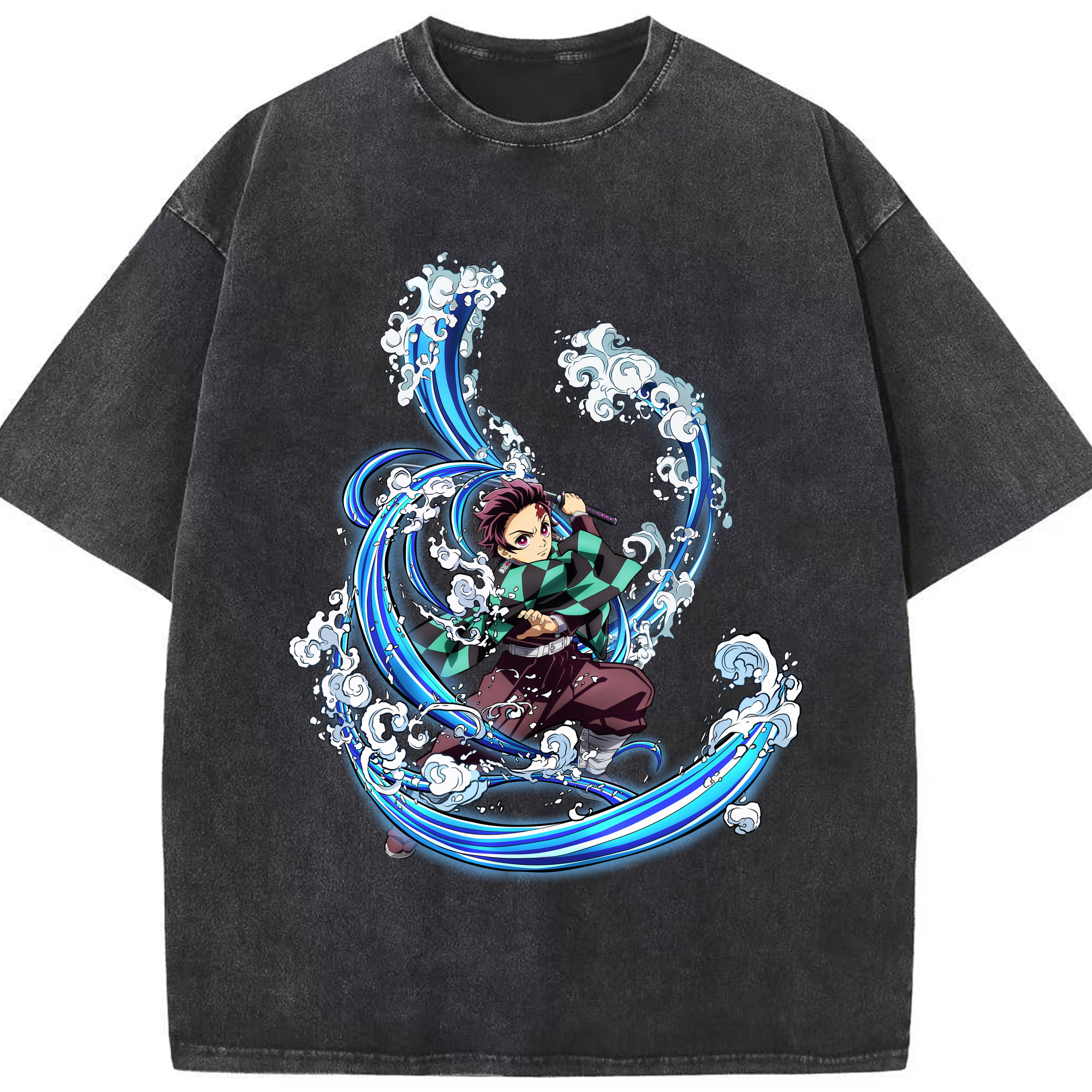（画像用） 鬼滅の刃 竈門 炭治郎／かまど たんじろう Kamado Tanjirou 綿100% ヴィンテージ風 半袖Tシャツ（フロントプリント）