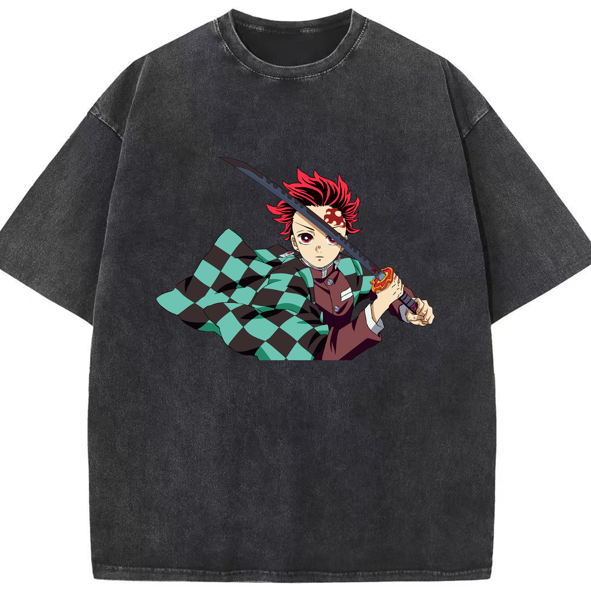 （画像用） 鬼滅の刃 竈門 炭治郎／かまど たんじろう Kamado Tanjirou 綿100% ヴィンテージ風 半袖Tシャツ（フロントプリント）