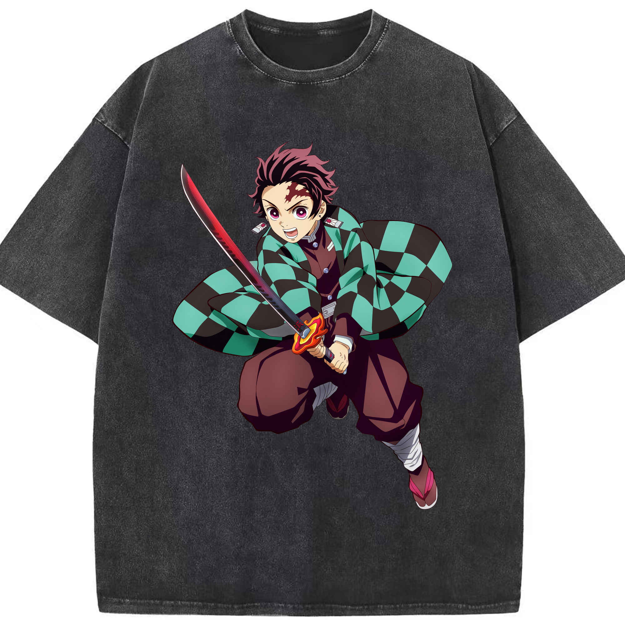 （画像用） 鬼滅の刃 竈門 炭治郎／かまど たんじろう Kamado Tanjirou 綿100% ヴィンテージ風 半袖Tシャツ（フロントプリント）
