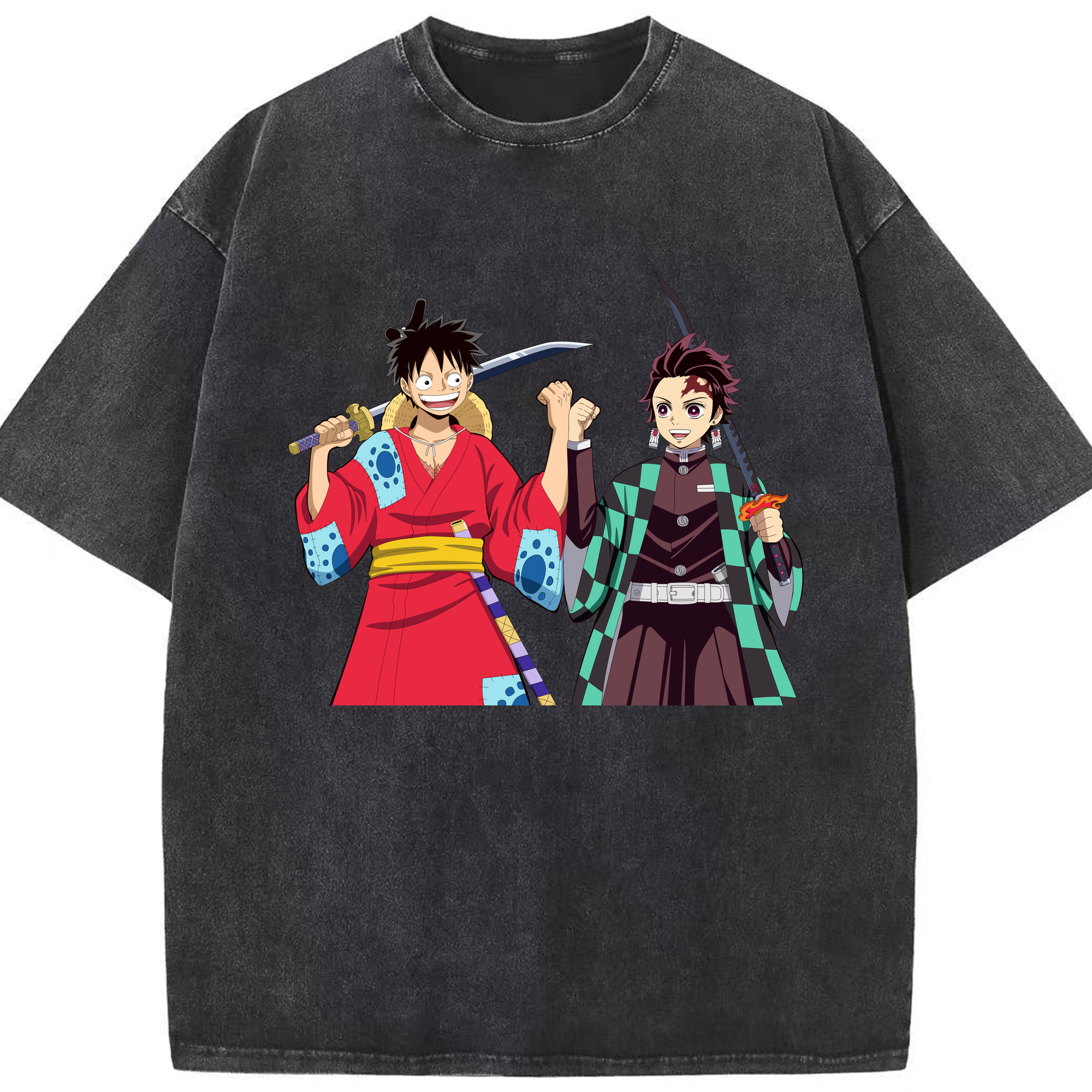 （画像用） 鬼滅の刃 竈門 炭治郎／かまど たんじろう Kamado Tanjirou 綿100% ヴィンテージ風 半袖Tシャツ（フロントプリント）