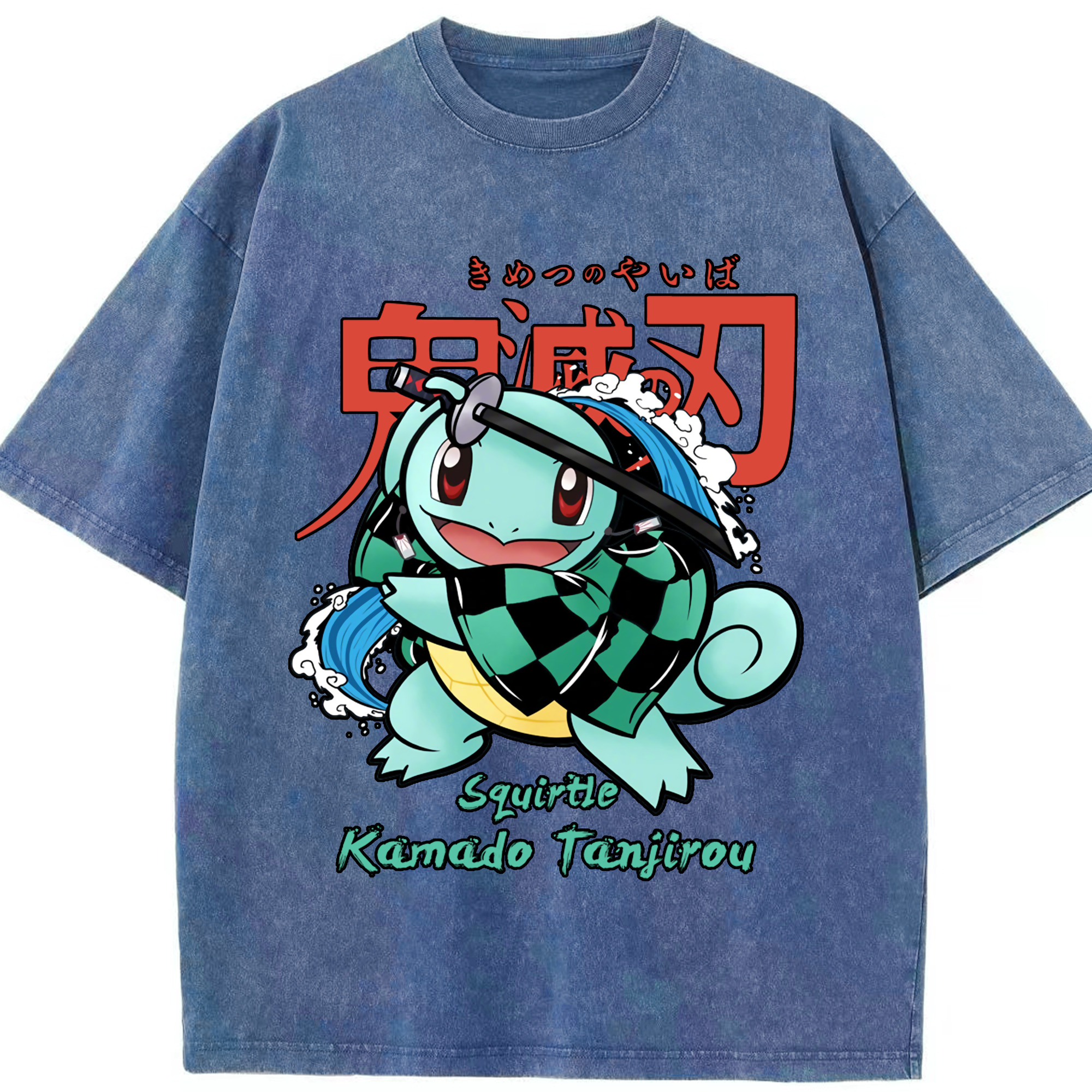 （画像用） 鬼滅の刃 竈門 炭治郎／かまど たんじろう Kamado Tanjirou 綿100% ヴィンテージ風 半袖Tシャツ（フロントプリント）
