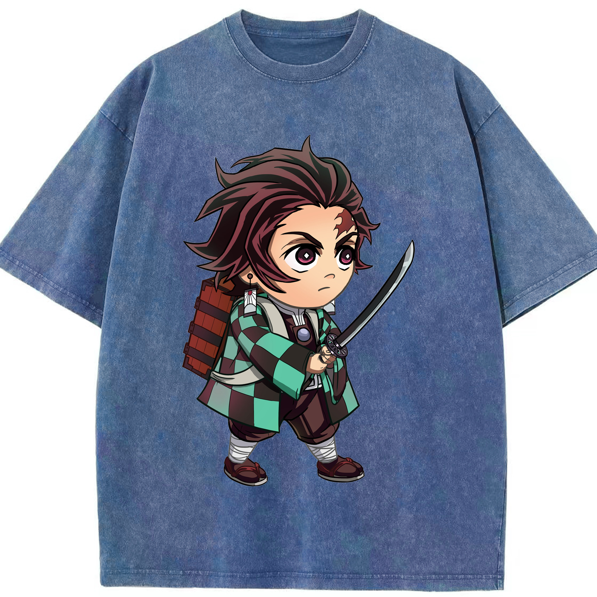 （画像用） 鬼滅の刃 竈門 炭治郎／かまど たんじろう Kamado Tanjirou 綿100% ヴィンテージ風 半袖Tシャツ（フロントプリント）