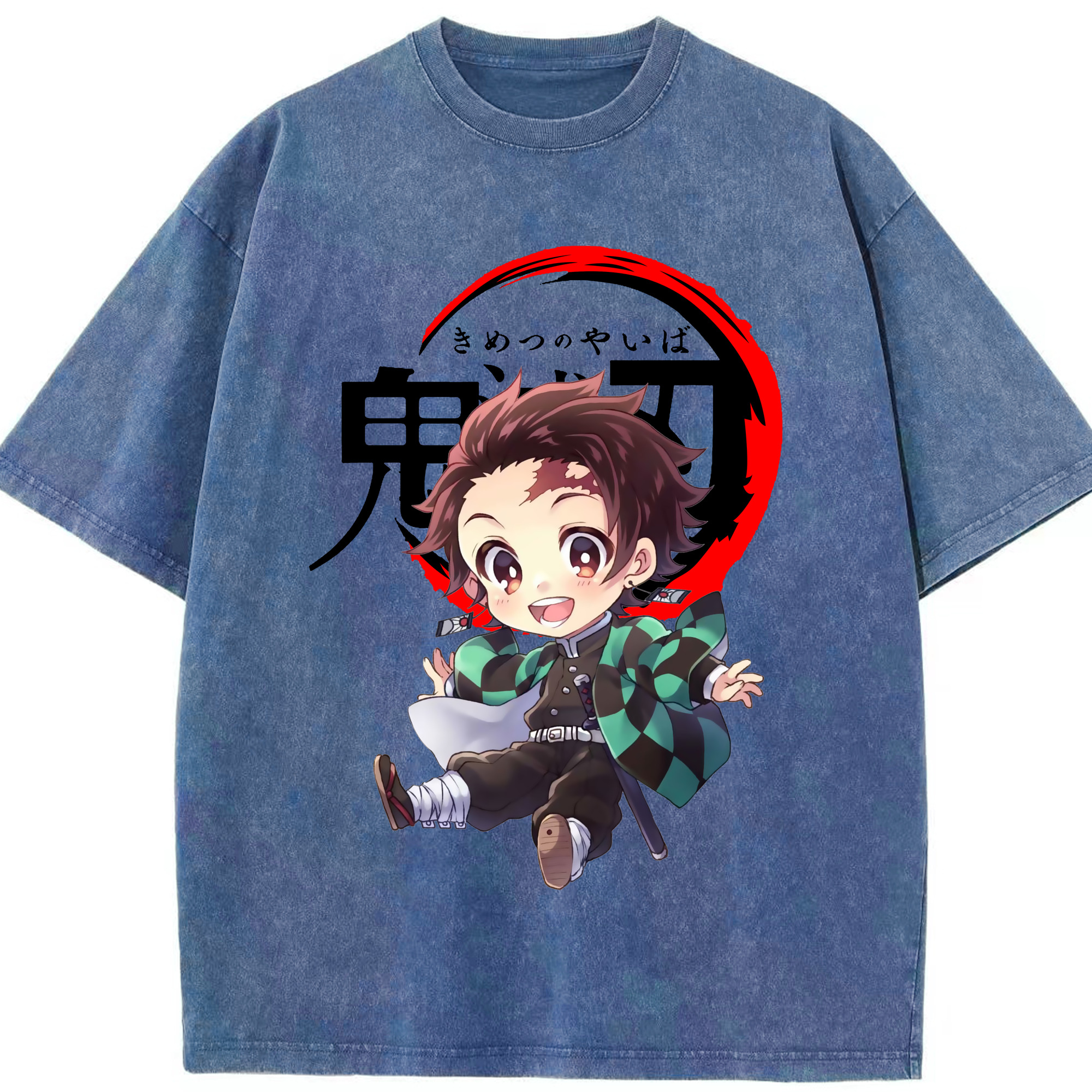 （画像用） 鬼滅の刃 竈門 炭治郎／かまど たんじろう Kamado Tanjirou 綿100% ヴィンテージ風 半袖Tシャツ（フロントプリント）