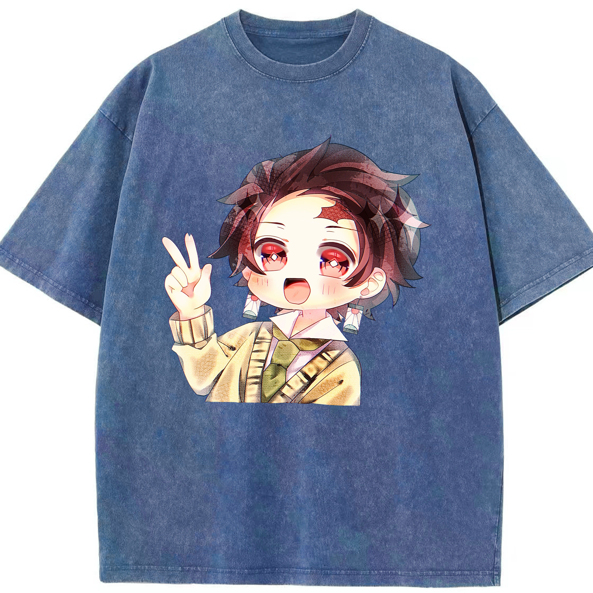 （画像用） 鬼滅の刃 竈門 炭治郎／かまど たんじろう Kamado Tanjirou 綿100% ヴィンテージ風 半袖Tシャツ（フロントプリント）
