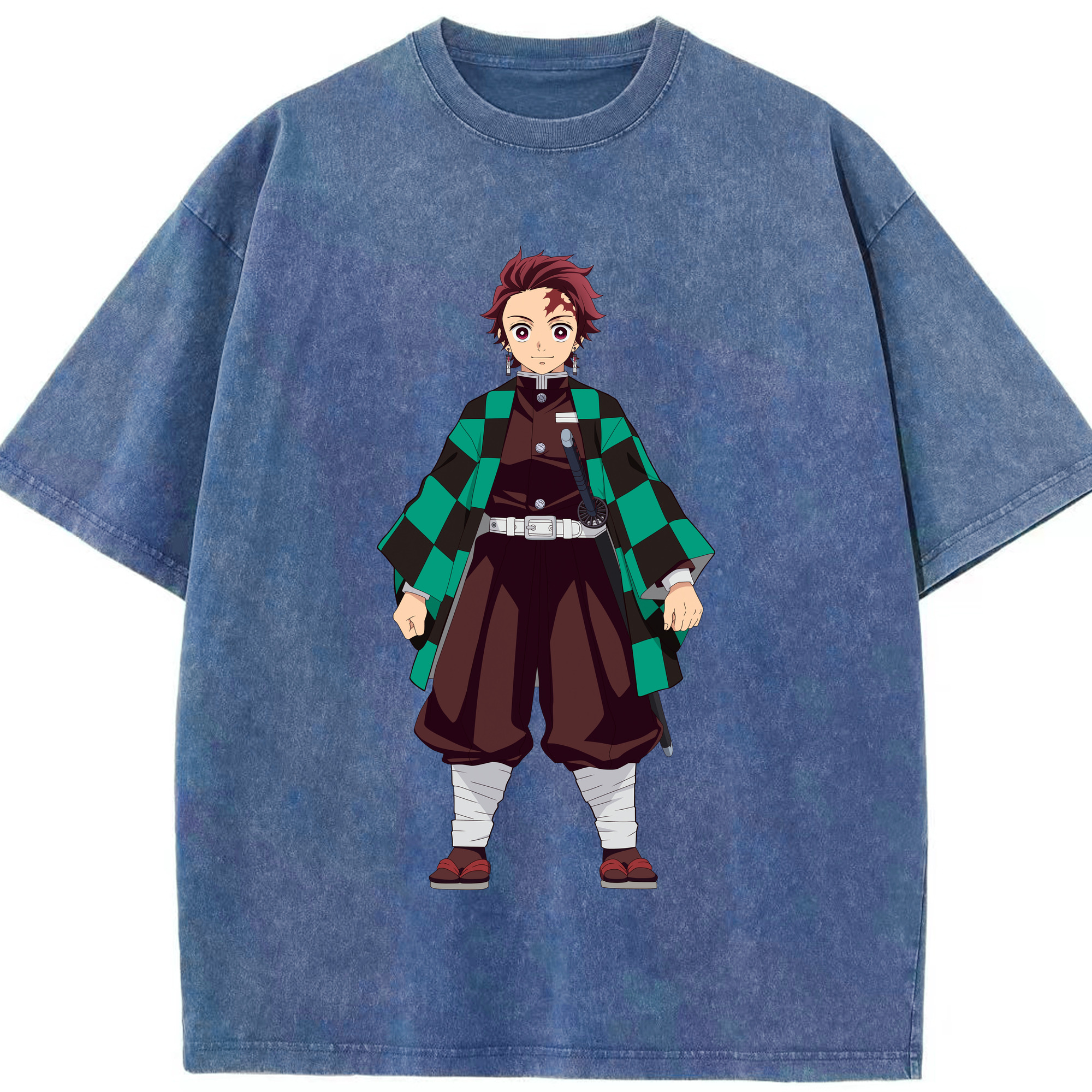 （画像用） 鬼滅の刃 竈門 炭治郎／かまど たんじろう Kamado Tanjirou 綿100% ヴィンテージ風 半袖Tシャツ（フロントプリント）