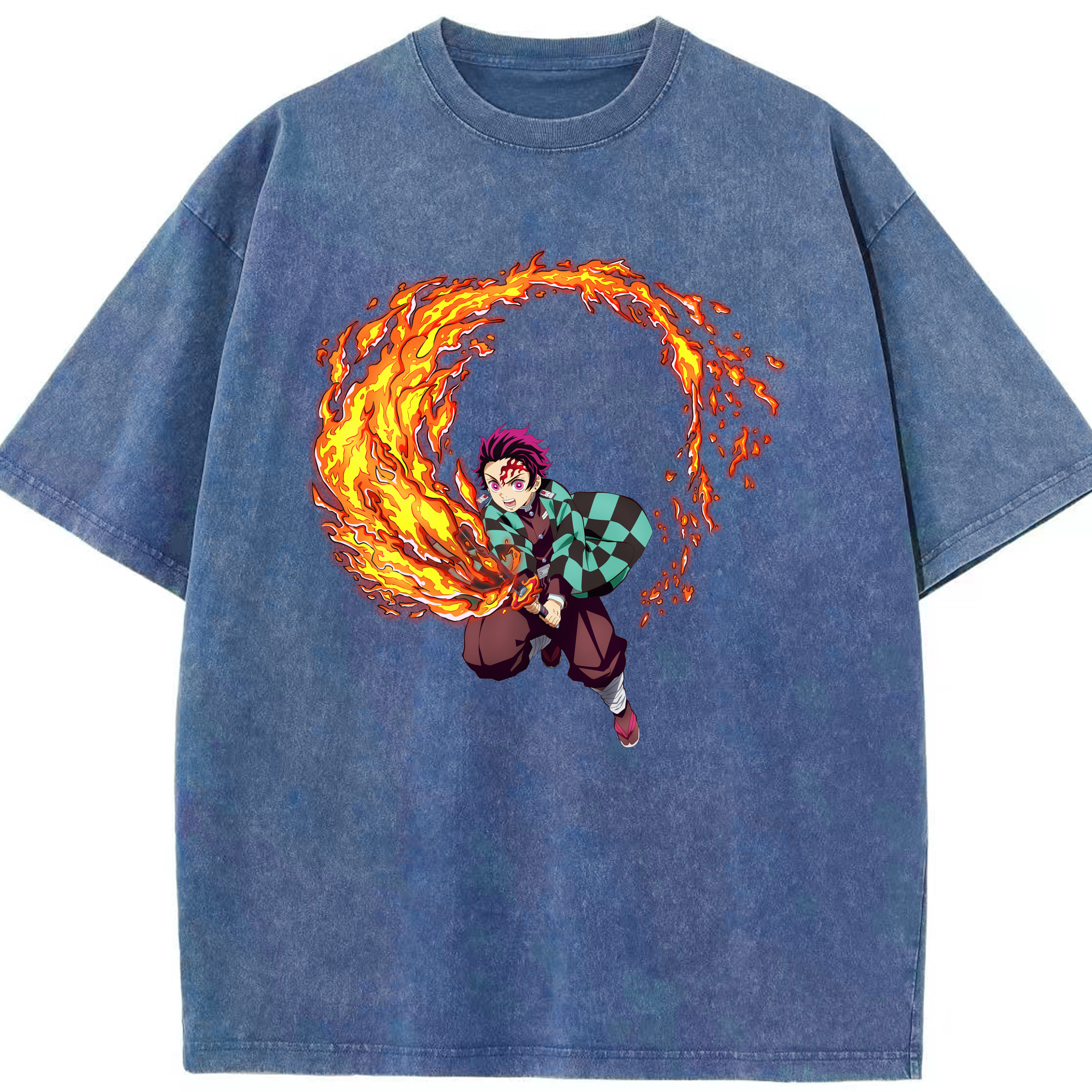 （画像用） 鬼滅の刃 竈門 炭治郎／かまど たんじろう Kamado Tanjirou 綿100% ヴィンテージ風 半袖Tシャツ（フロントプリント）
