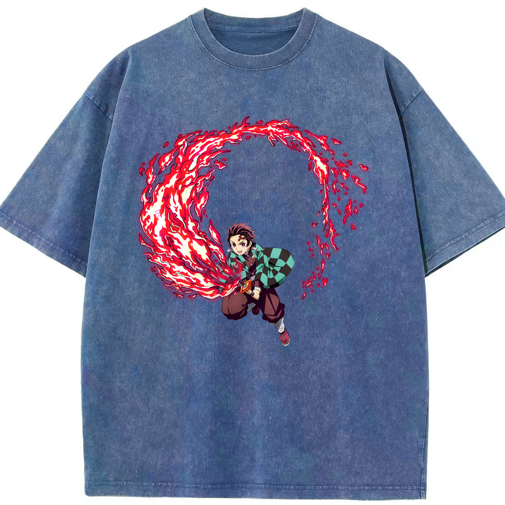 （画像用） 鬼滅の刃 竈門 炭治郎／かまど たんじろう Kamado Tanjirou 綿100% ヴィンテージ風 半袖Tシャツ（フロントプリント）