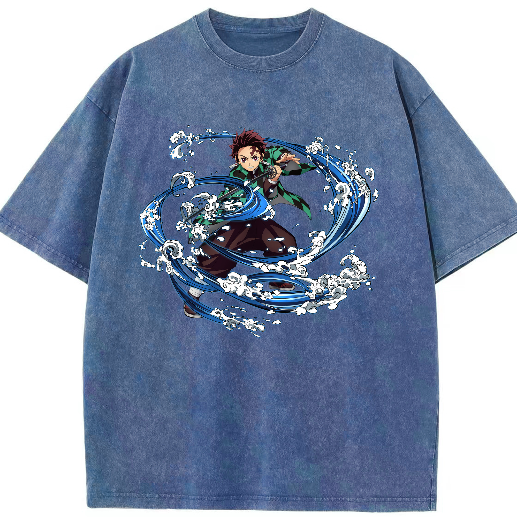 （画像用） 鬼滅の刃 竈門 炭治郎／かまど たんじろう Kamado Tanjirou 綿100% ヴィンテージ風 半袖Tシャツ（フロントプリント）