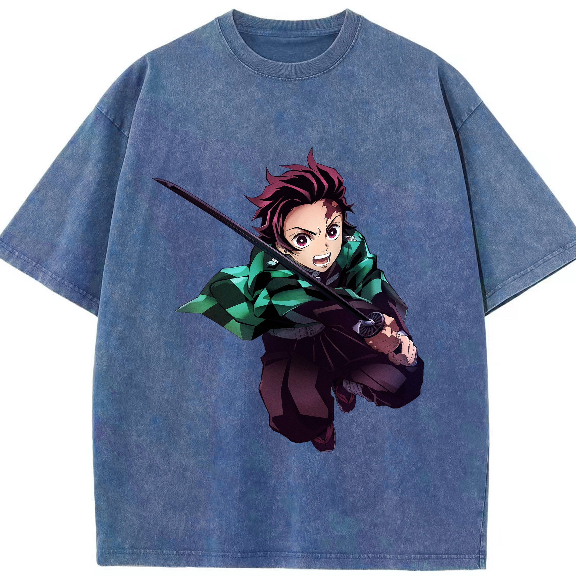 （画像用） 鬼滅の刃 竈門 炭治郎／かまど たんじろう Kamado Tanjirou 綿100% ヴィンテージ風 半袖Tシャツ（フロントプリント）