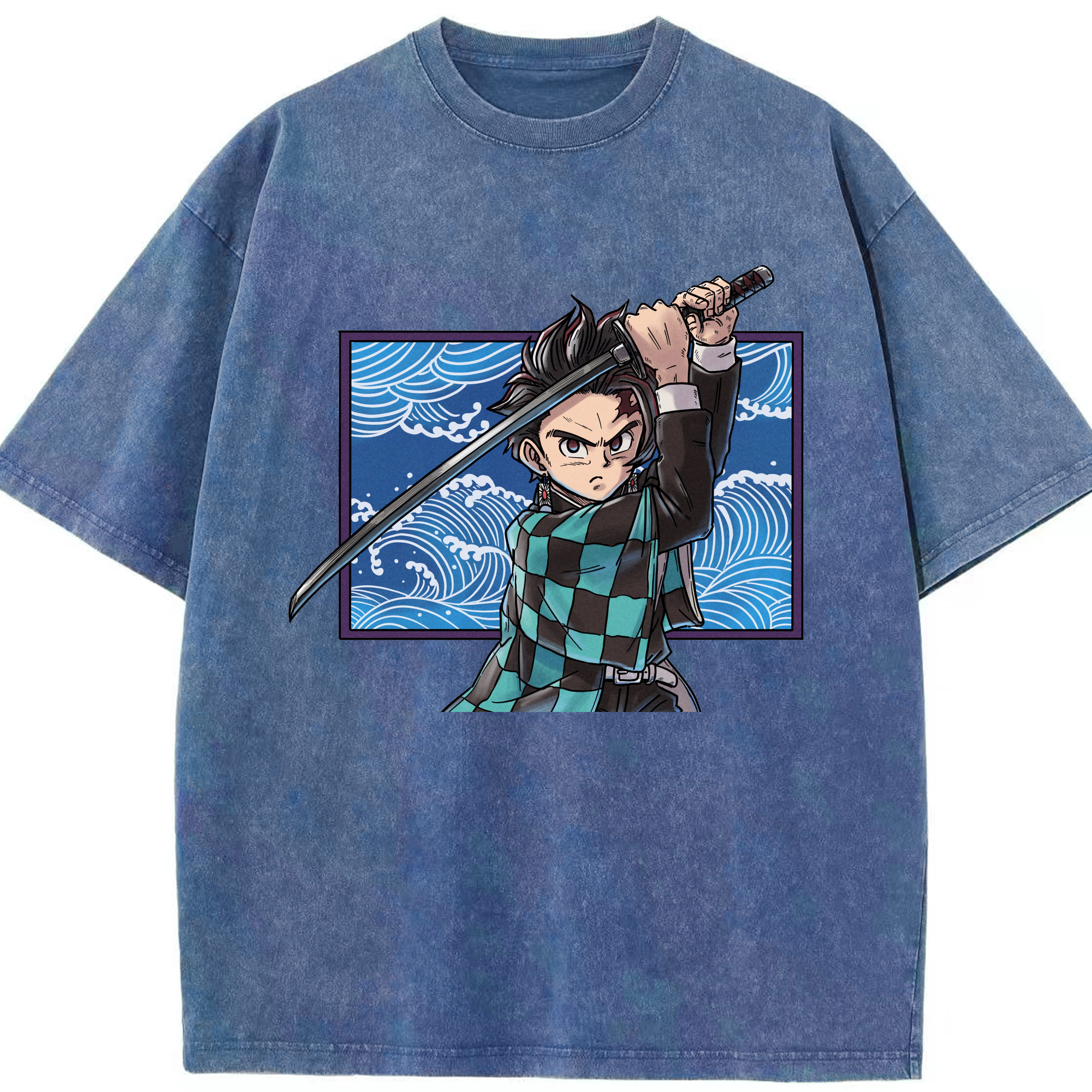 （画像用） 鬼滅の刃 竈門 炭治郎／かまど たんじろう Kamado Tanjirou 綿100% ヴィンテージ風 半袖Tシャツ（フロントプリント）