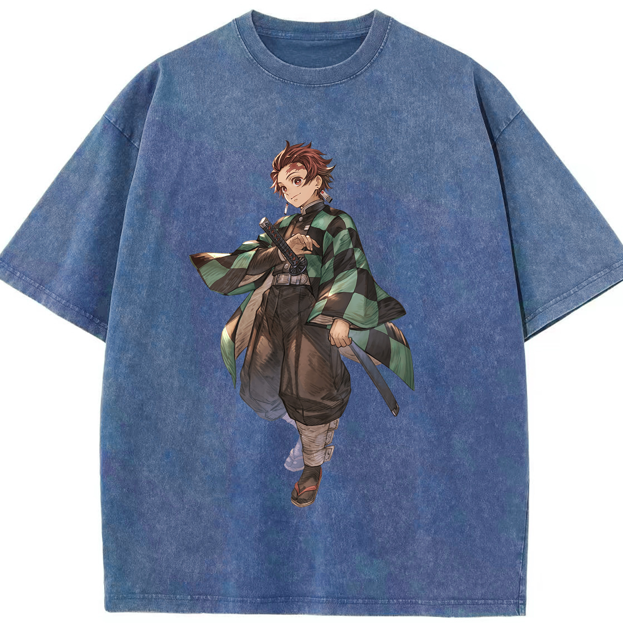（画像用） 鬼滅の刃 竈門 炭治郎／かまど たんじろう Kamado Tanjirou 綿100% ヴィンテージ風 半袖Tシャツ（フロントプリント）