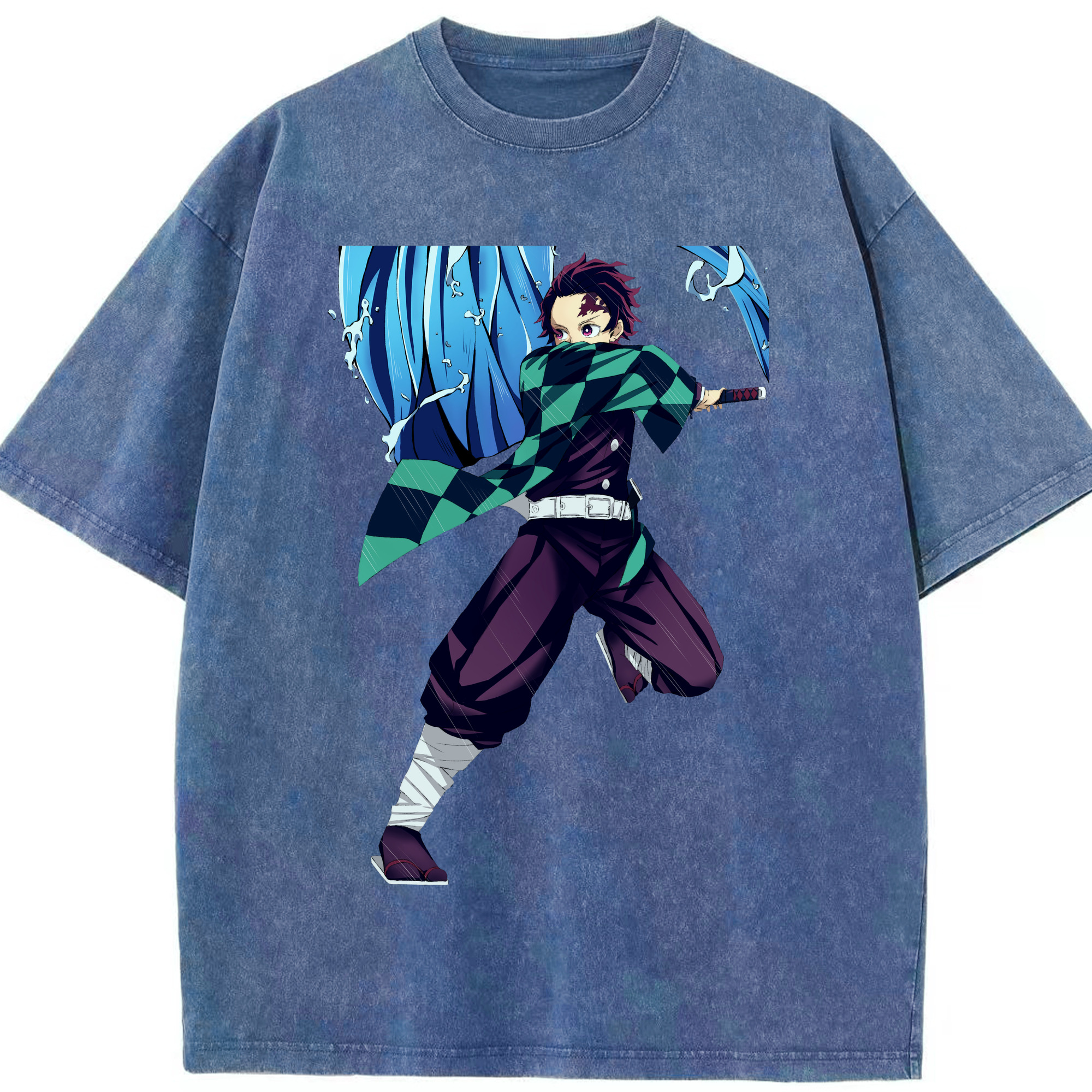 （画像用） 鬼滅の刃 竈門 炭治郎／かまど たんじろう Kamado Tanjirou 綿100% ヴィンテージ風 半袖Tシャツ（フロントプリント）