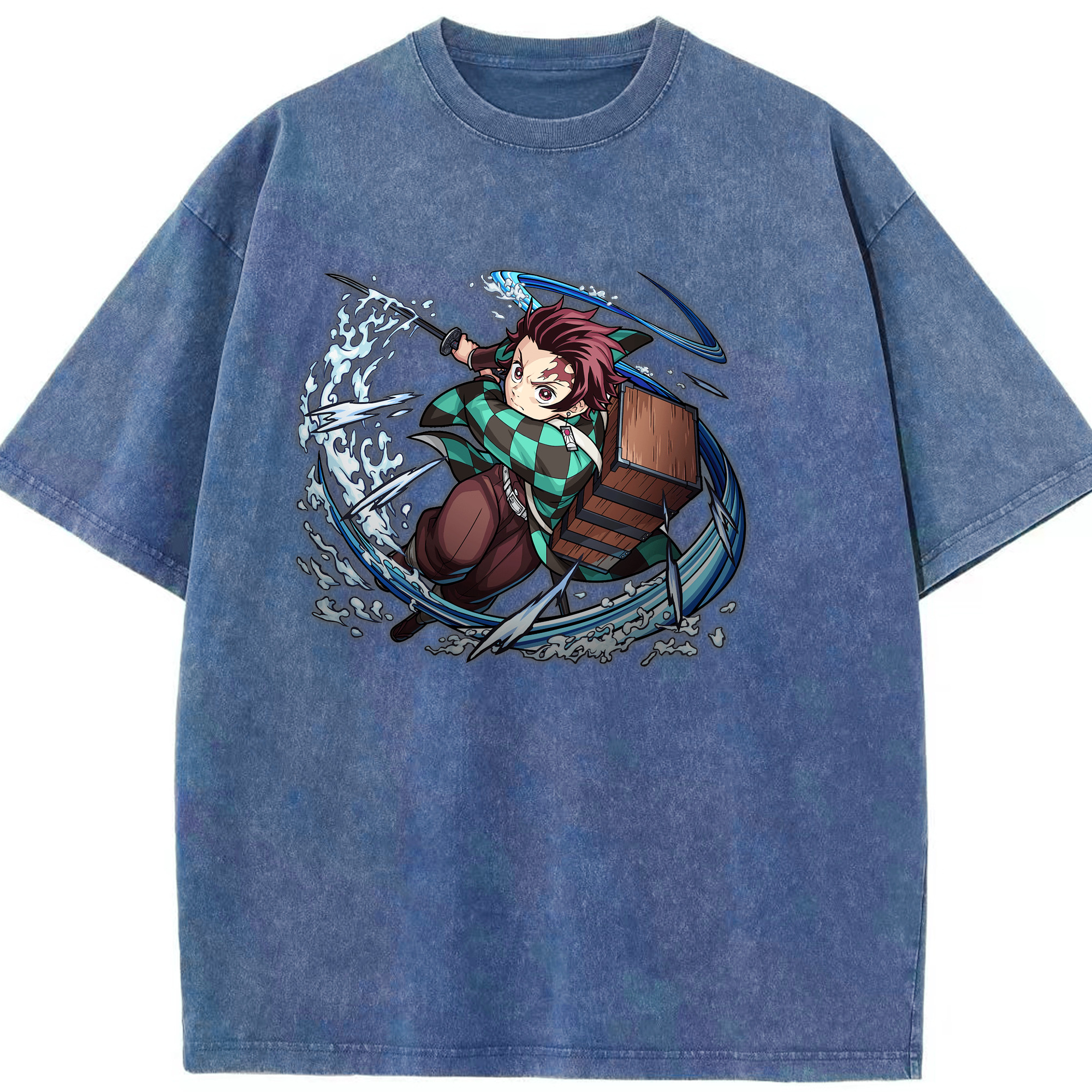 （画像用） 鬼滅の刃 竈門 炭治郎／かまど たんじろう Kamado Tanjirou 綿100% ヴィンテージ風 半袖Tシャツ（フロントプリント）