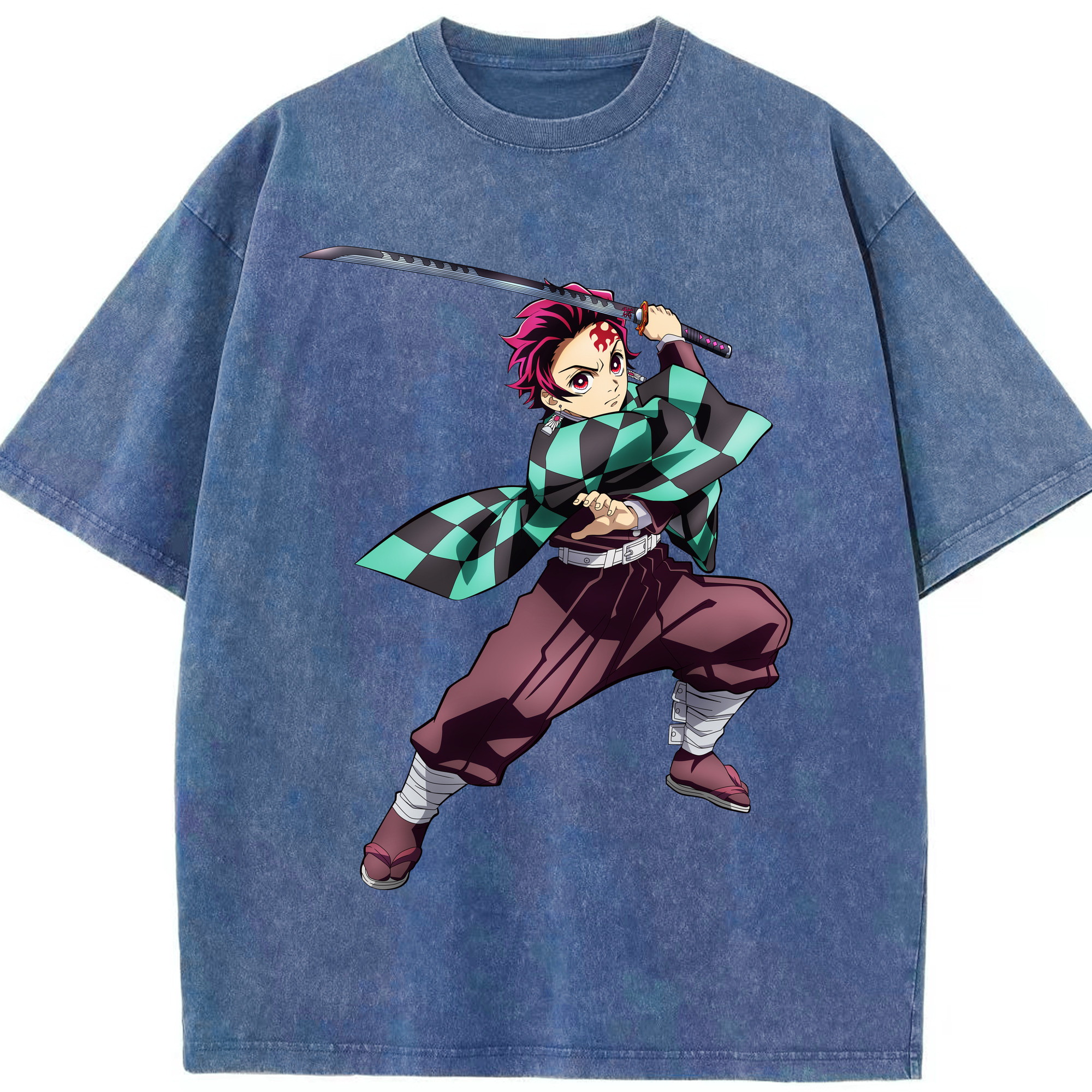 （画像用） 鬼滅の刃 竈門 炭治郎／かまど たんじろう Kamado Tanjirou 綿100% ヴィンテージ風 半袖Tシャツ（フロントプリント）