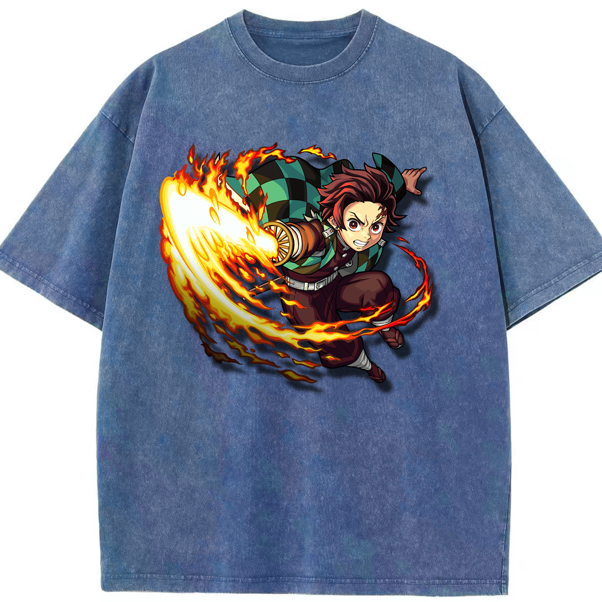 （画像用） 鬼滅の刃 竈門 炭治郎／かまど たんじろう Kamado Tanjirou 綿100% ヴィンテージ風 半袖Tシャツ（フロントプリント）