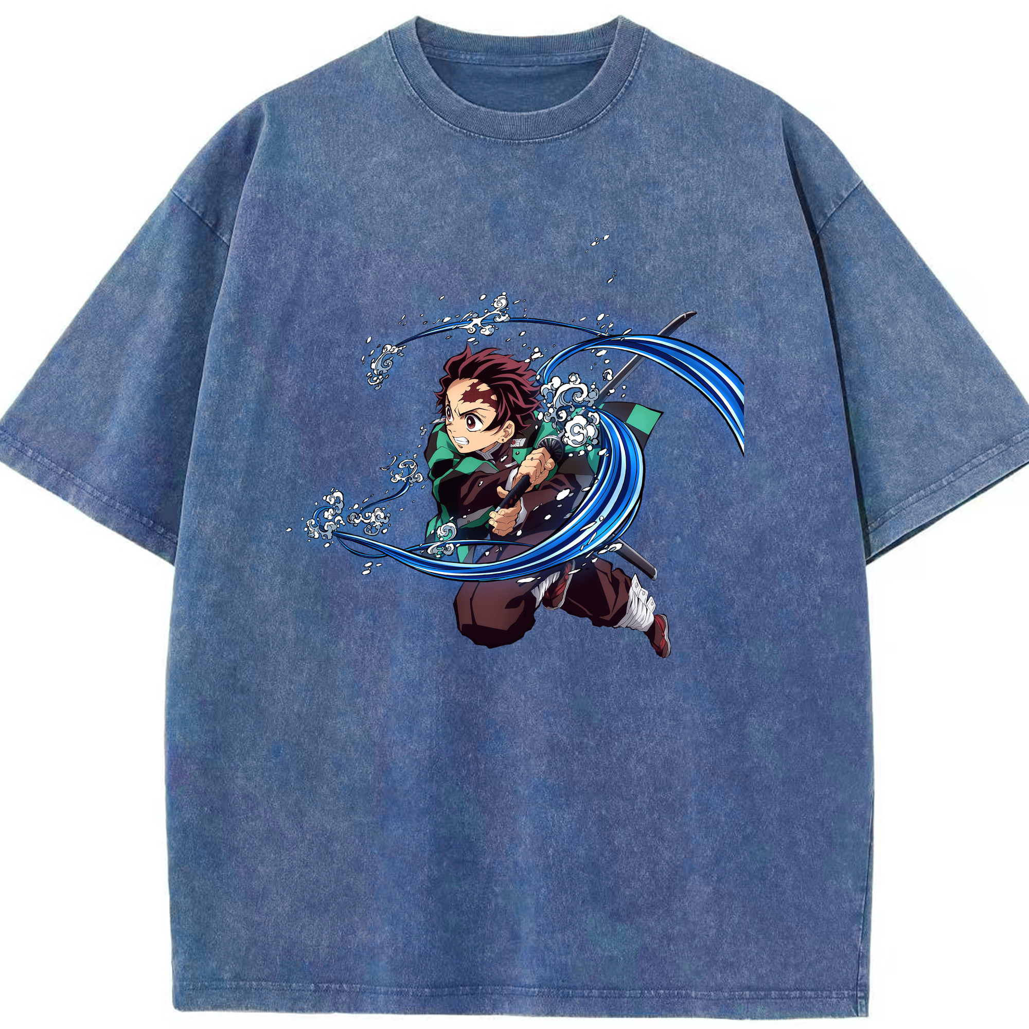 （画像用） 鬼滅の刃 竈門 炭治郎／かまど たんじろう Kamado Tanjirou 綿100% ヴィンテージ風 半袖Tシャツ（フロントプリント）