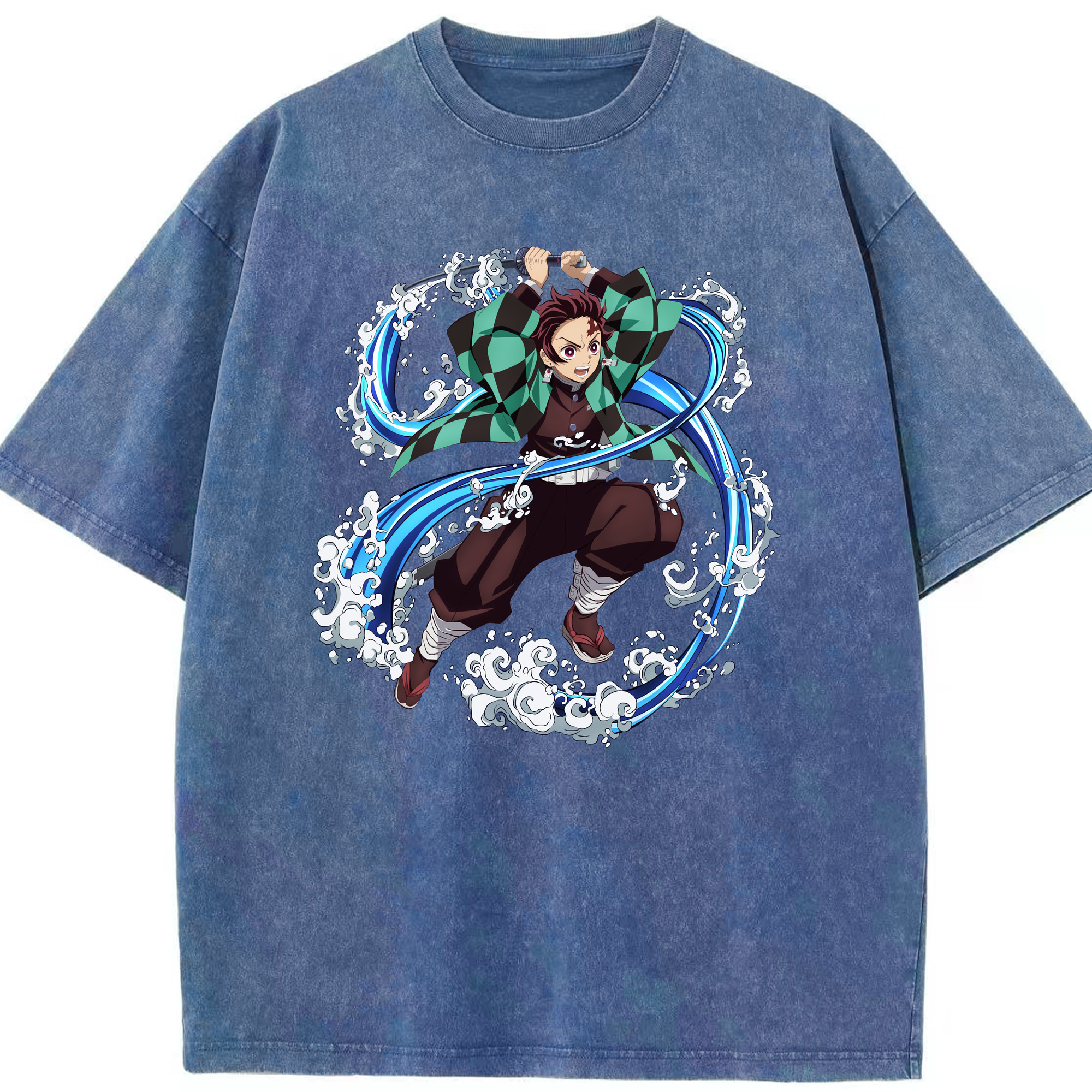 （画像用） 鬼滅の刃 竈門 炭治郎／かまど たんじろう Kamado Tanjirou 綿100% ヴィンテージ風 半袖Tシャツ（フロントプリント）