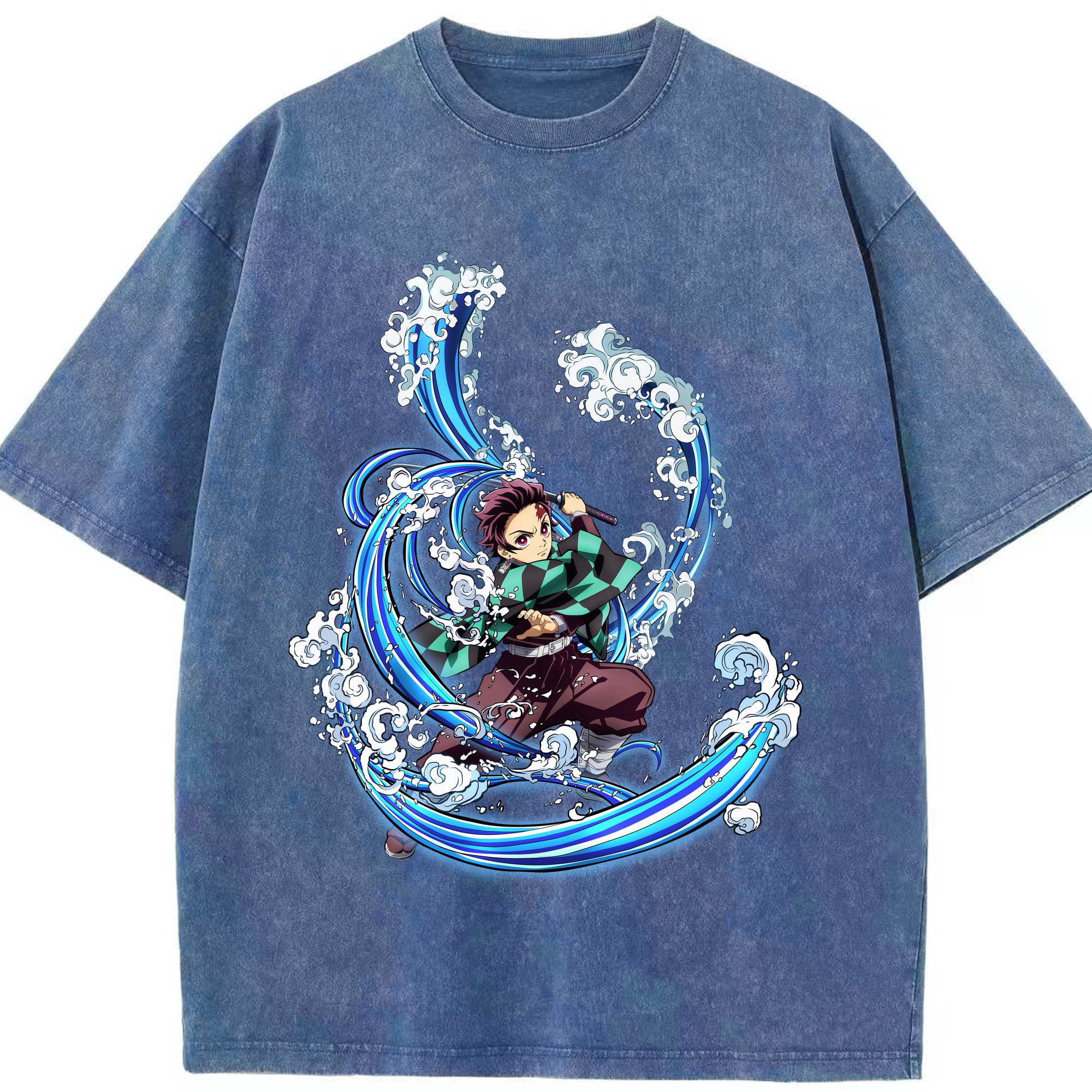 （画像用） 鬼滅の刃 竈門 炭治郎／かまど たんじろう Kamado Tanjirou 綿100% ヴィンテージ風 半袖Tシャツ（フロントプリント）